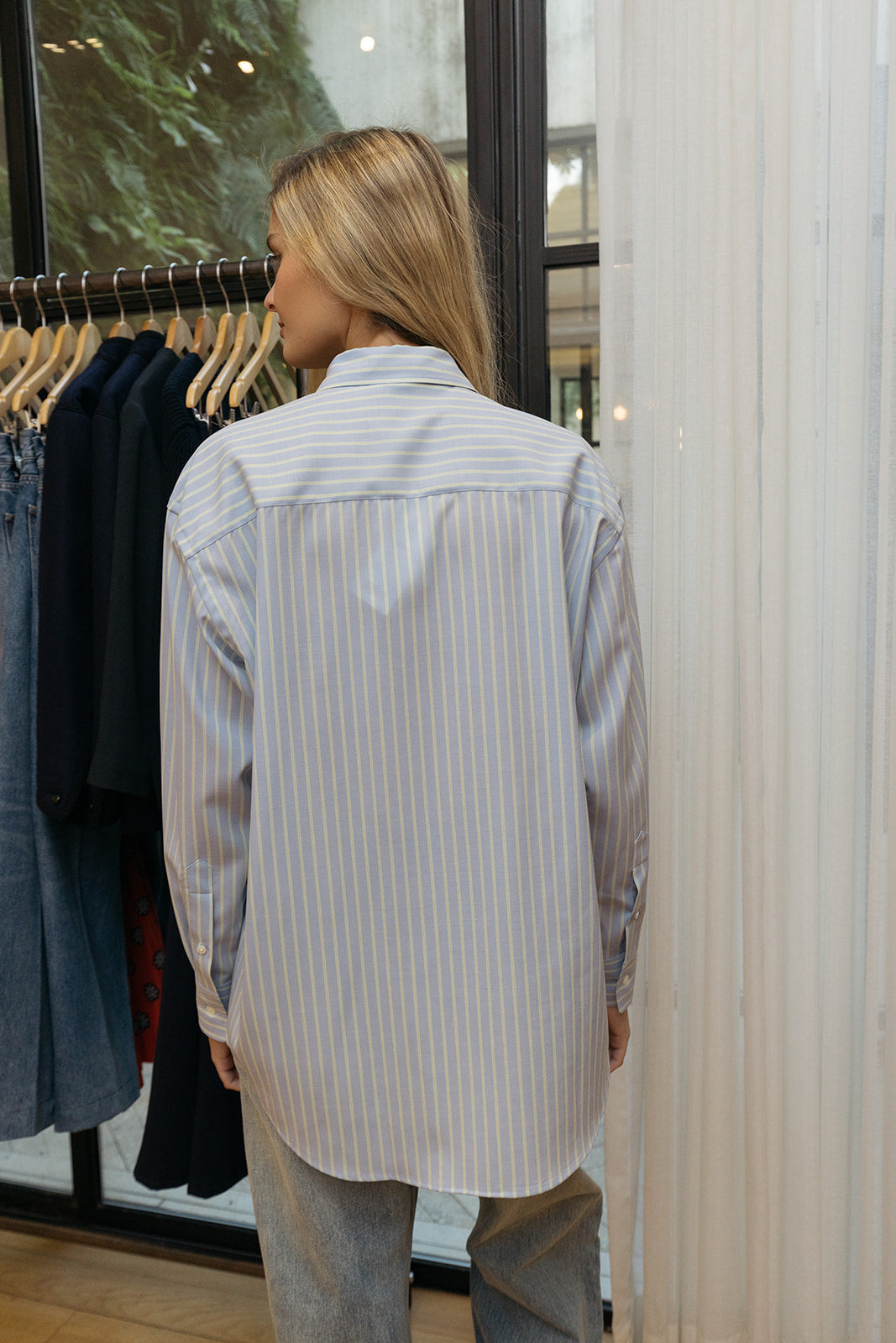 AURALEE | WOOL SRIPE SHIRT | WOMEN'S LUXURY DESIGNER CLOTHING, JEWELRY & ACCESSORIES | CAPITOL CHARLOTTE, NC & BRENTWOOD, CA