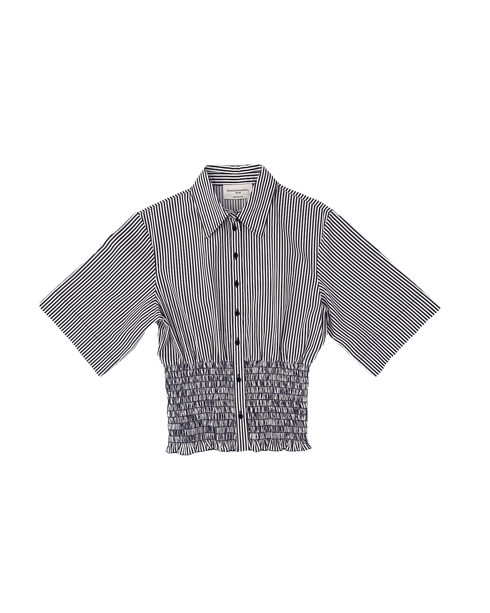 BRANDON MAXWELL | SHORT SLEEVE SMOCKED HARTE BUTTON UP SHIRT