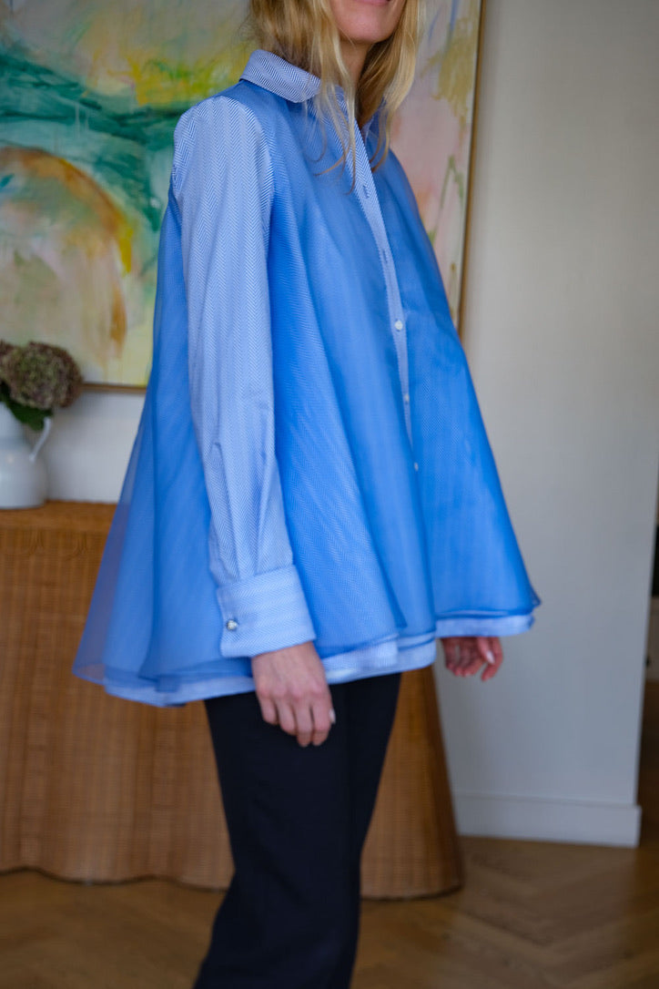BRANDON MAXWELL | FROTHY LAYERED BUTTON DOWN BLOUSE | WOMEN'S LUXURY DESIGNER CLOTHING, SHOES, HANDBAGS & JEWELRY | CAPITOL CHARLOTTE, NC & BRENTWOOD, CA