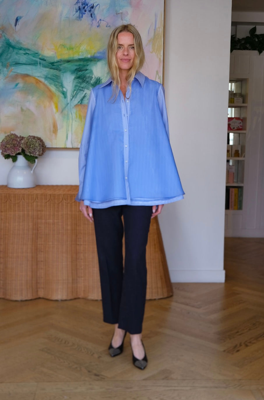 BRANDON MAXWELL | FROTHY LAYERED BUTTON DOWN BLOUSE | WOMEN'S LUXURY DESIGNER CLOTHING, SHOES, HANDBAGS & JEWELRY | CAPITOL CHARLOTTE, NC & BRENTWOOD, CA