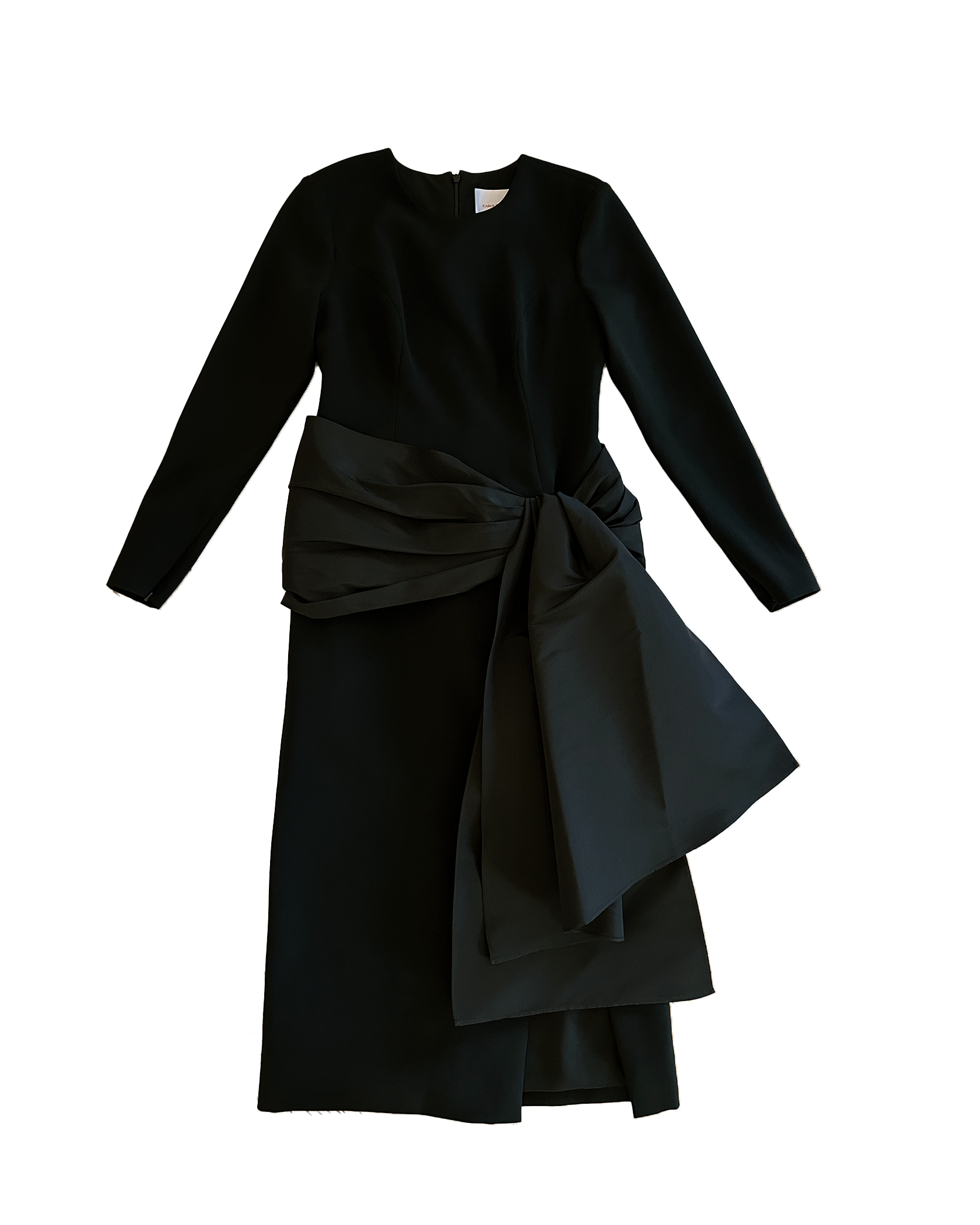 CAROLINA HERRERA | LONG SLEEVE HIP SASH COTTON MIDI DRESS