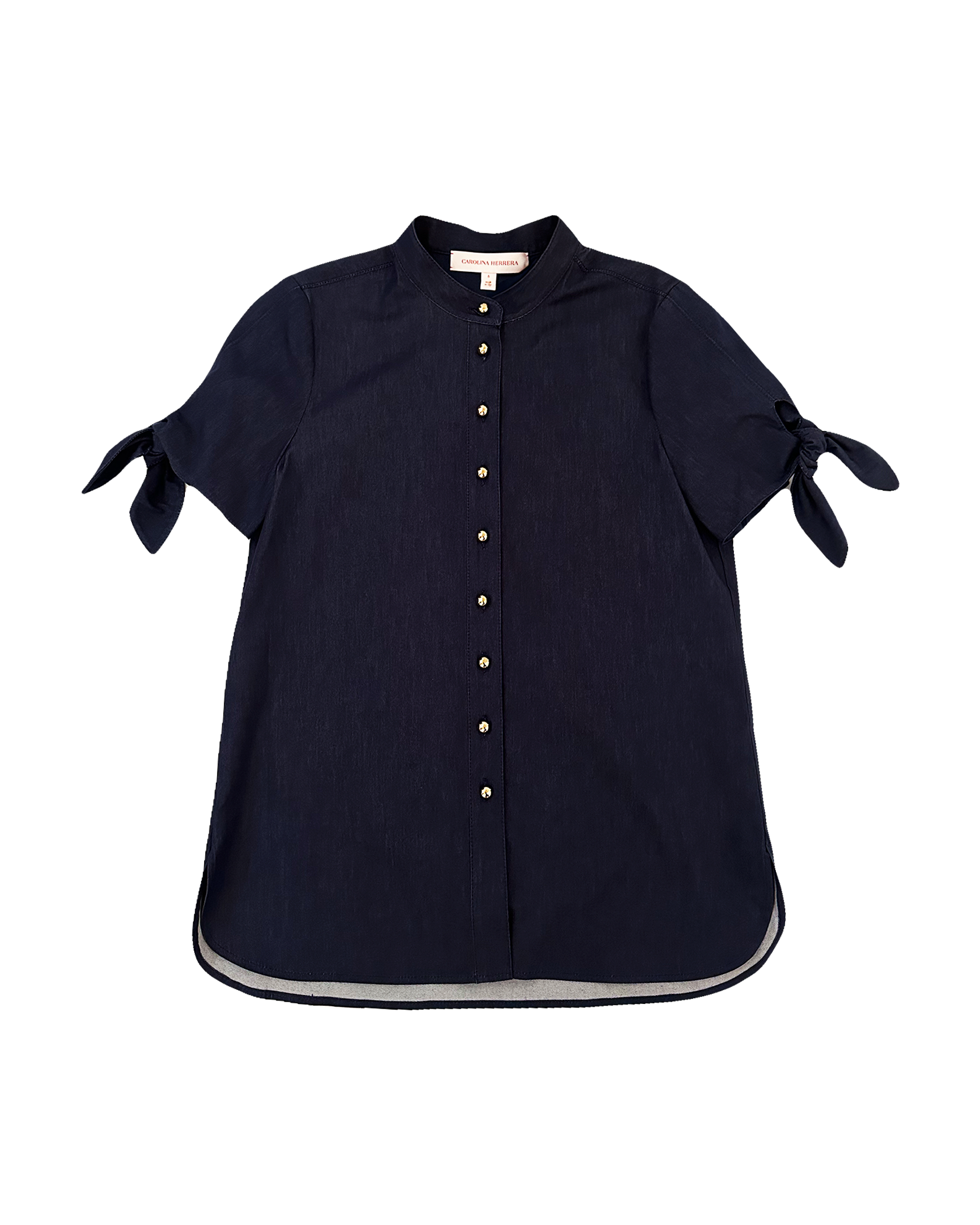 CAROLINA HERRERA | TIE SLEEVE COLLARLESS BUTTON DOWN TOP