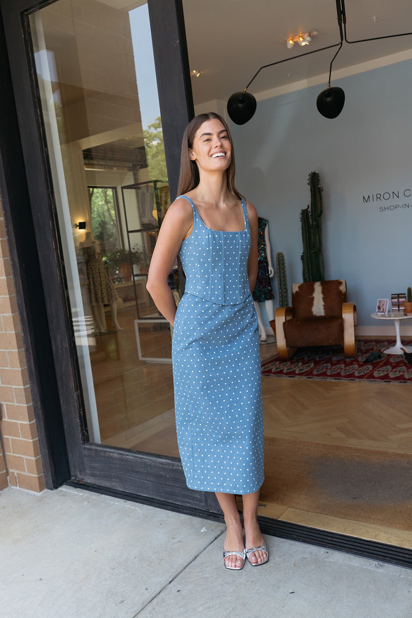 CAROLINA HERRERA | POLKA-DOT CORSET MIDI DRESS | WOMEN'S LUXURY DESIGNER CLOTHING, SHOES, HANDBAGS & JEWELRY | CAPITOL CHARLOTTE, NC & BRENTWOOD, CA