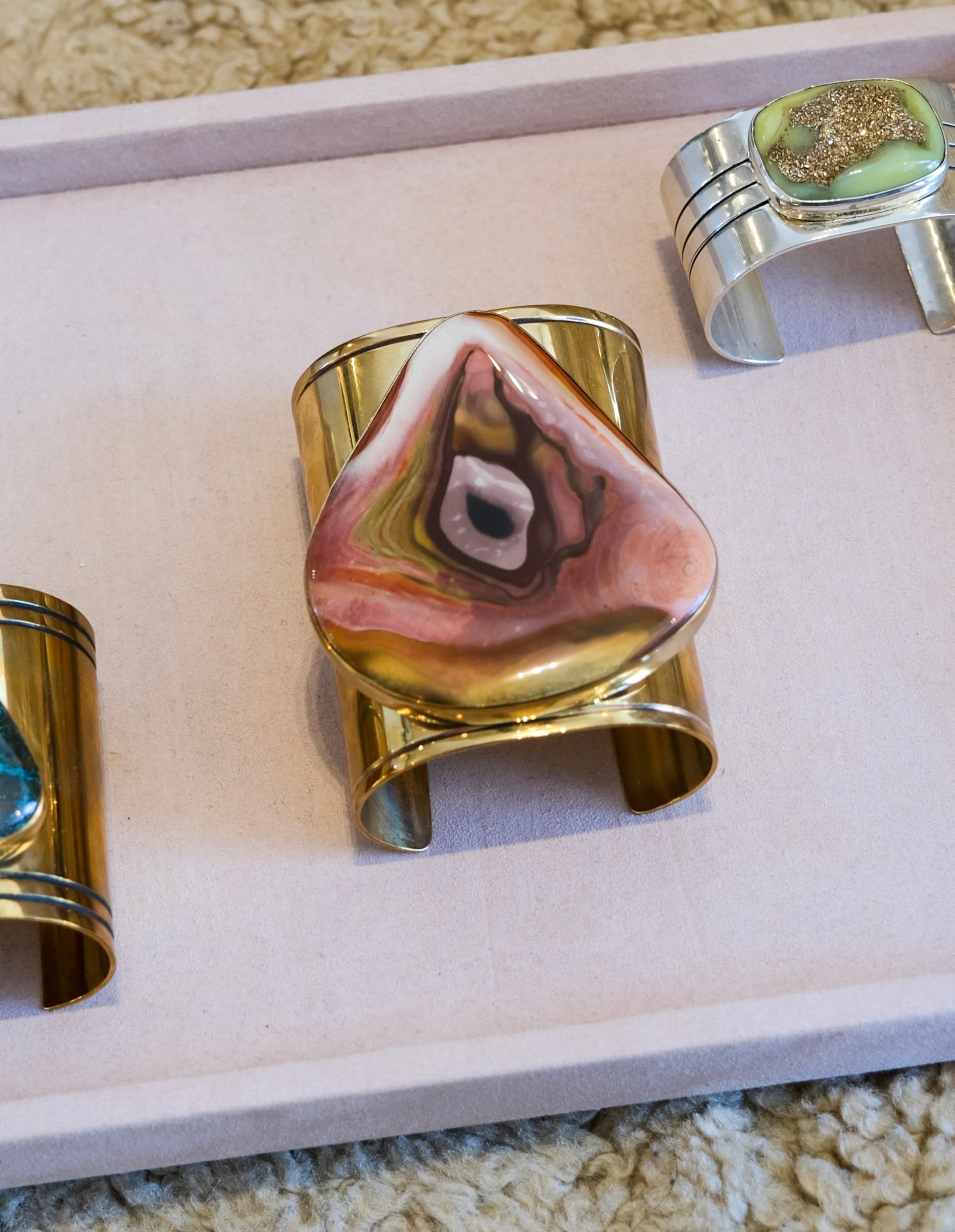 JODY CANDRIAN | CHANNEL ETCHED BRASS CUFF WITH CRAYOLA JASPER