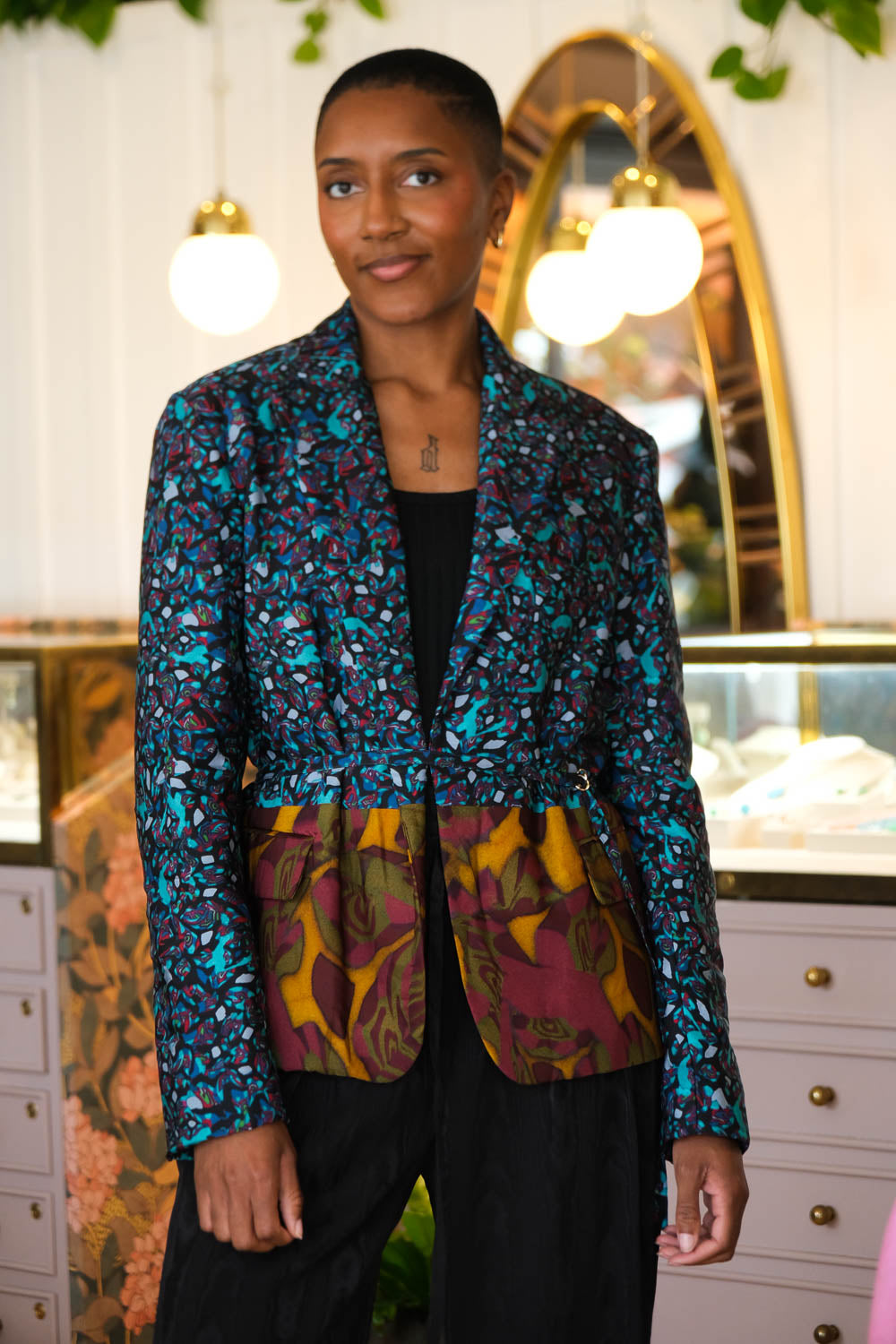 DRIES VAN NOTEN | MARBLED VISCOSE BLURSY WRAP BLAZER