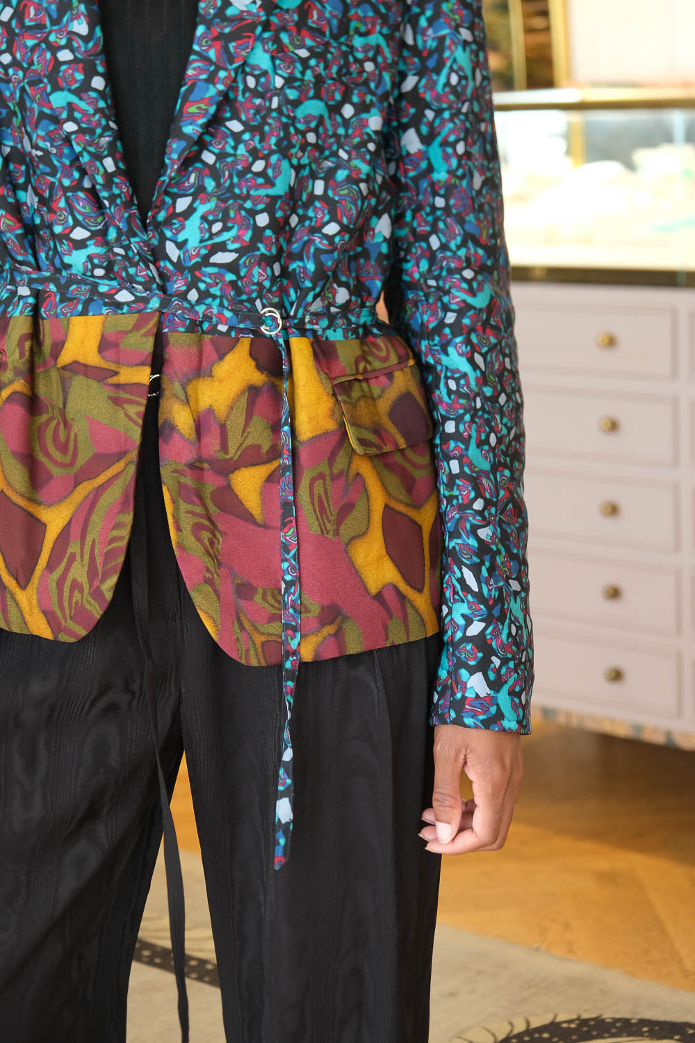 DRIES VAN NOTEN | MARBLED VISCOSE BLURSY WRAP BLAZER