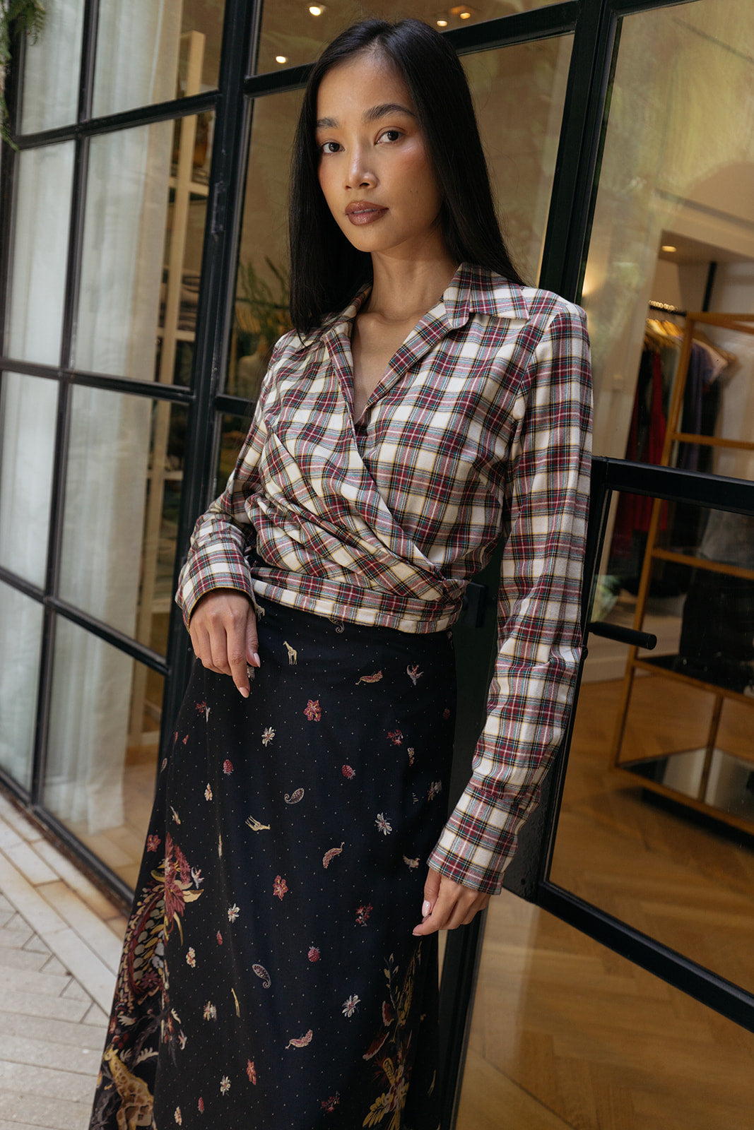 DRIES VAN NOTEN | PLAID WRAP CADEA BLOUSE | WOMEN'S LUXURY DESIGNER CLOTHING, SHOES, HANDBAGS & JEWELRY | CAPITOL CHARLOTTE, NC & BRENTWOOD, CA