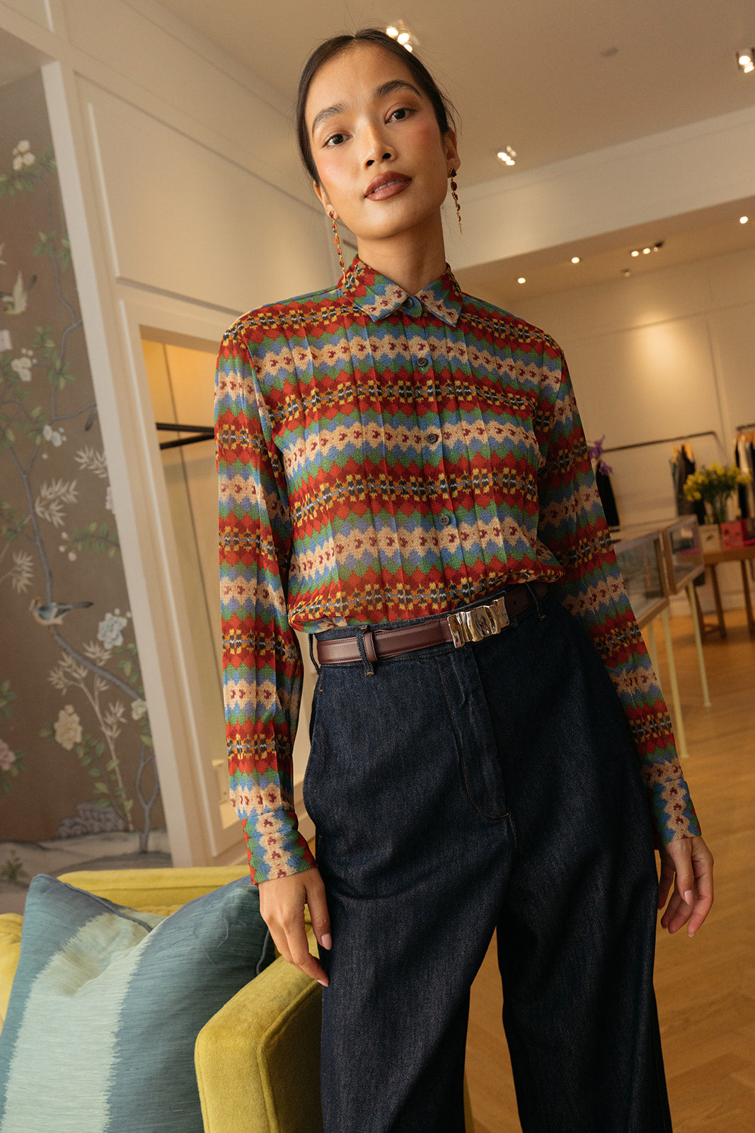 DRIES VAN NOTEN | PRINTED CLAVELLY PLEATED SHIRT | WOMEN'S LUXURY DESIGNER CLOTHING, SHOES, HANDBAGS & JEWELRY | CAPITOL CHARLOTTE, NC & BRENTWOOD, CA