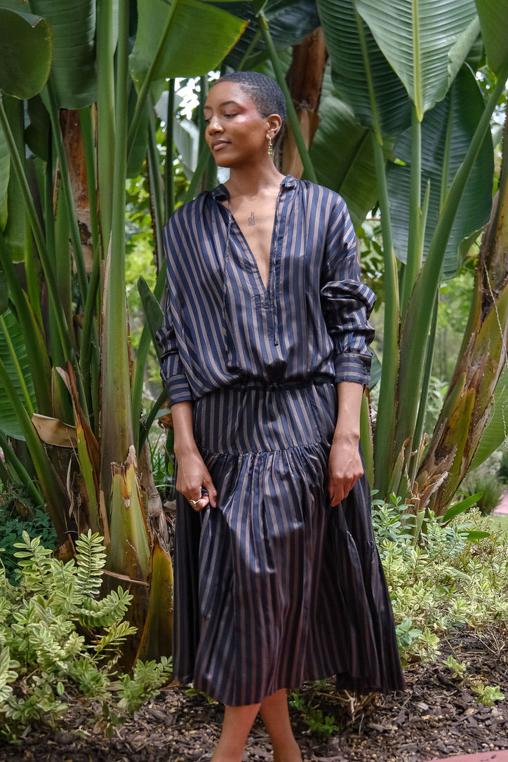 DRIES VAN NOTEN | STRIPE CURPO CINCHED WAIST DRESS | WOMEN'S LUXURY DESIGNER CLOTHING, SHOES, HANDBAGS & JEWELRY | CAPITOL CHARLOTTE, NC & BRENTWOOD, CA