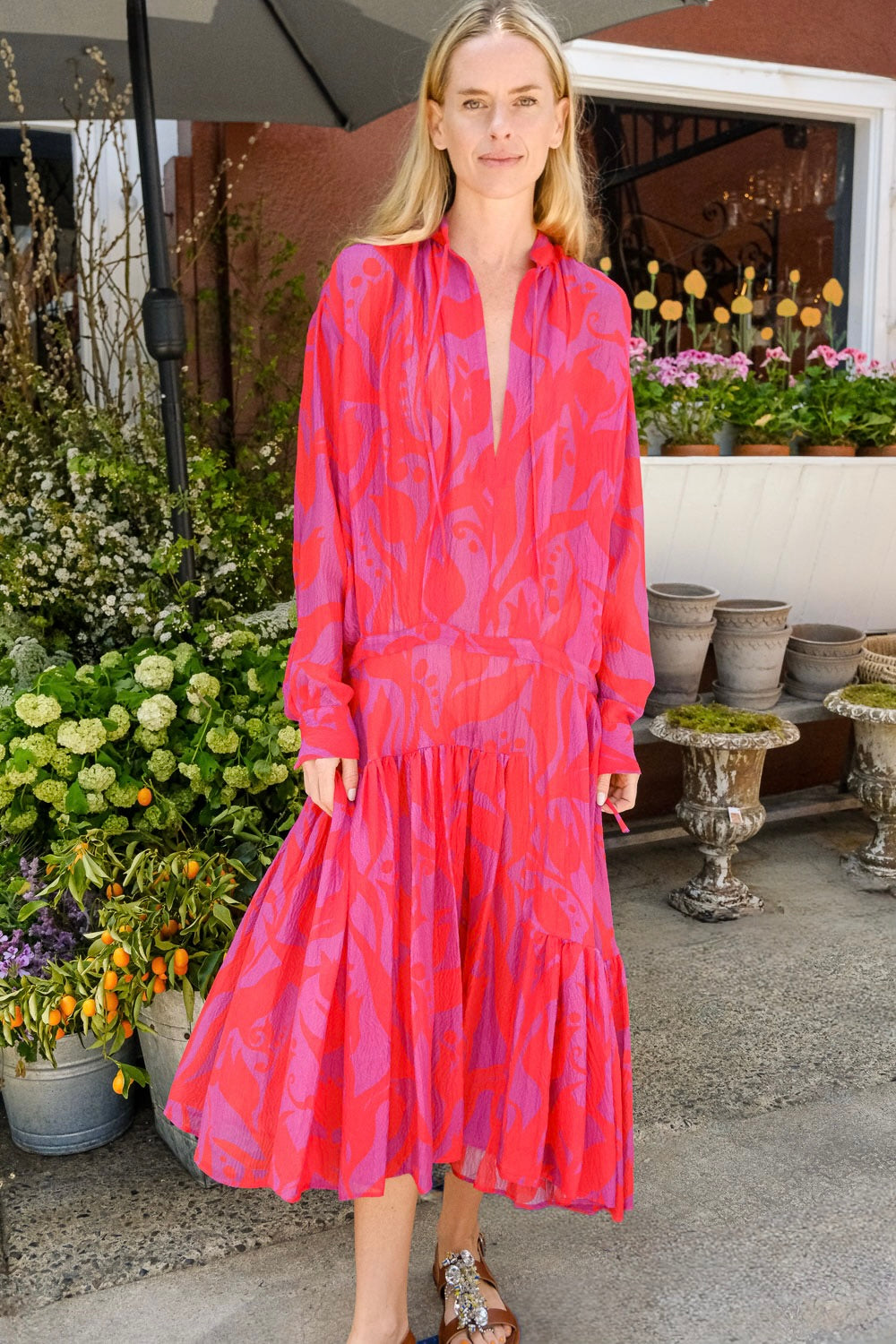 DRIES VAN NOTEN | TROPICAL TULIP CINCHED WAIST DRESS | WOMEN'S LUXURY DESIGNER CLOTHING, SHOES, HANDBAGS & JEWELRY | CAPITOL CHARLOTTE, NC & BRENTWOOD, CA