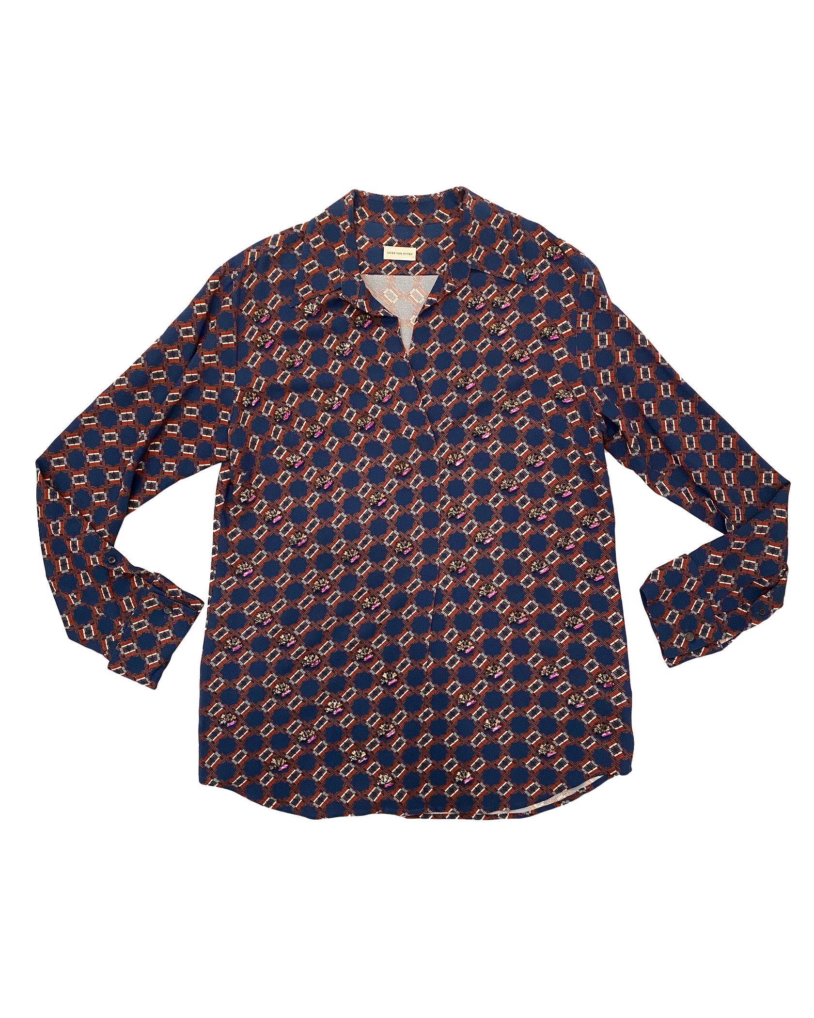 DRIES VAN NOTEN | MOSAIC PRINT EMBROIDERED BLOUSE
