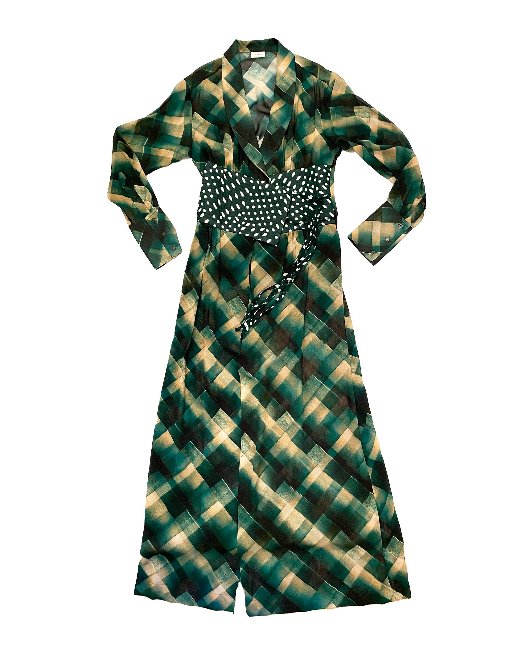 DRIES VAN NOTEN | GEORGETTE CHECK LONG KIMONO