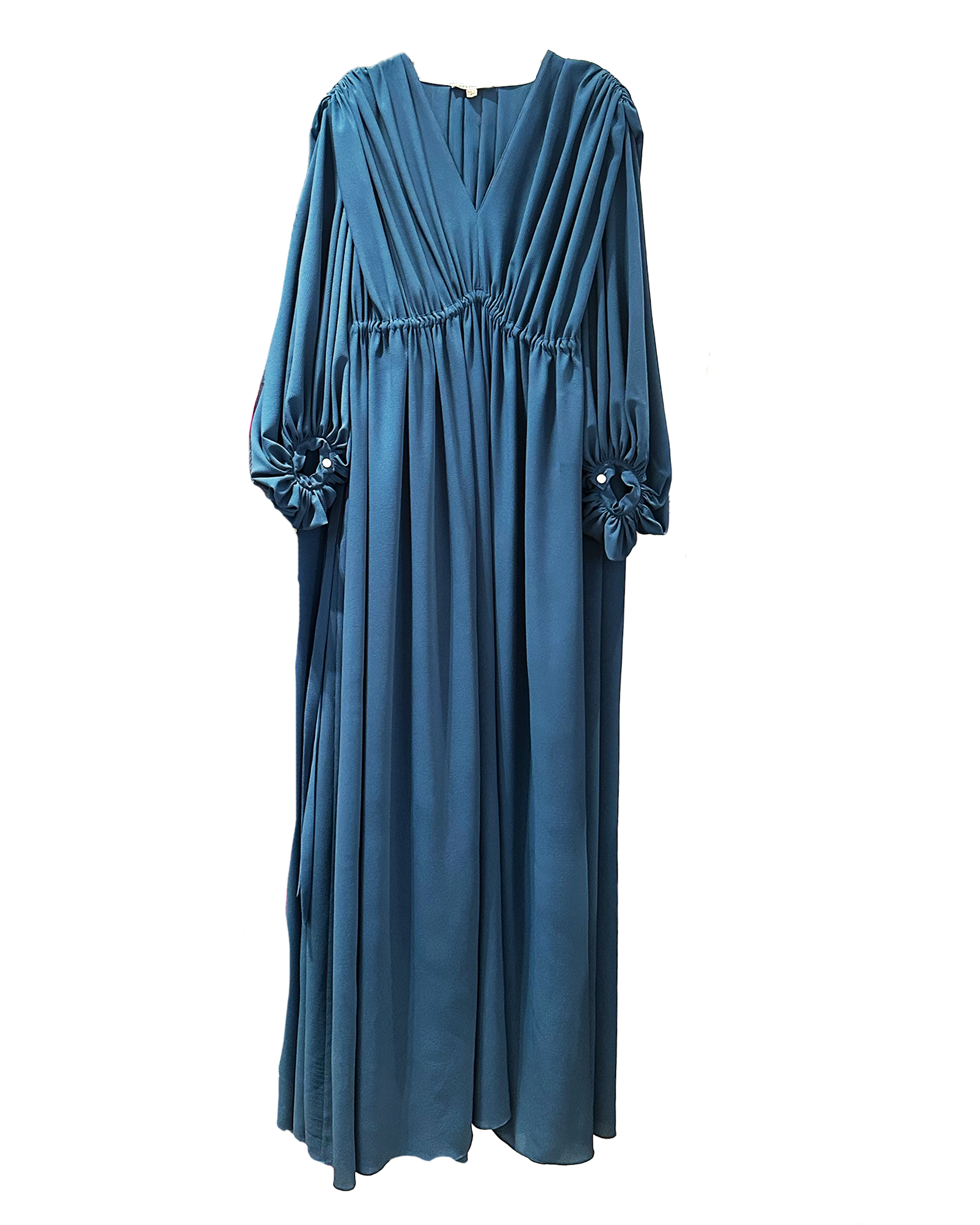 EDELINE LEE | LONG SLEEVE V-NECK GEORGETTE GATHERED GOWN