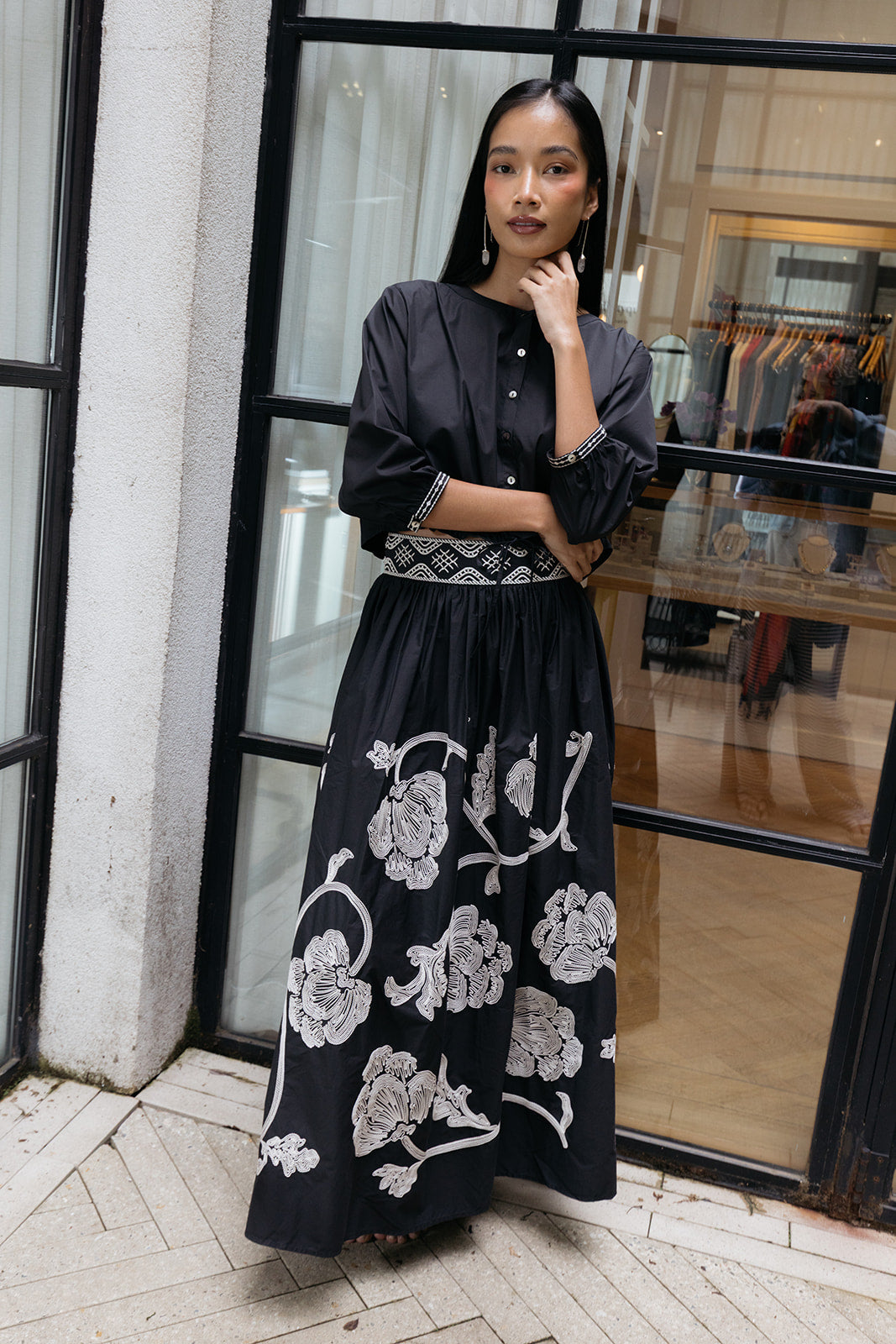 EMPORIO SIRENUSE | OMBRETTA PEONY EMB MIDI SKIRT