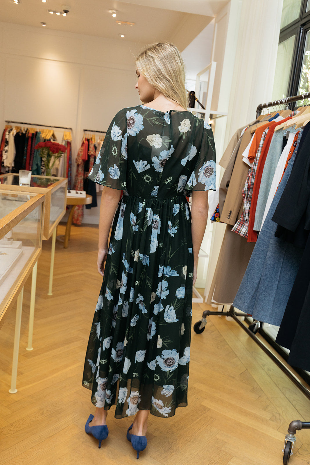 ERDEM | VOILE FLORAL MIDI DRESS | WOMEN'S LUXURY DESIGNER CLOTHING, JEWELRY & ACCESSORIES | CAPITOL CHARLOTTE, NC & BRENTWOOD, CA