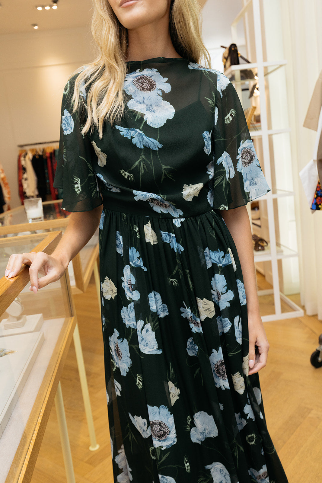 ERDEM | VOILE FLORAL MIDI DRESS | WOMEN'S LUXURY DESIGNER CLOTHING, JEWELRY & ACCESSORIES | CAPITOL CHARLOTTE, NC & BRENTWOOD, CA