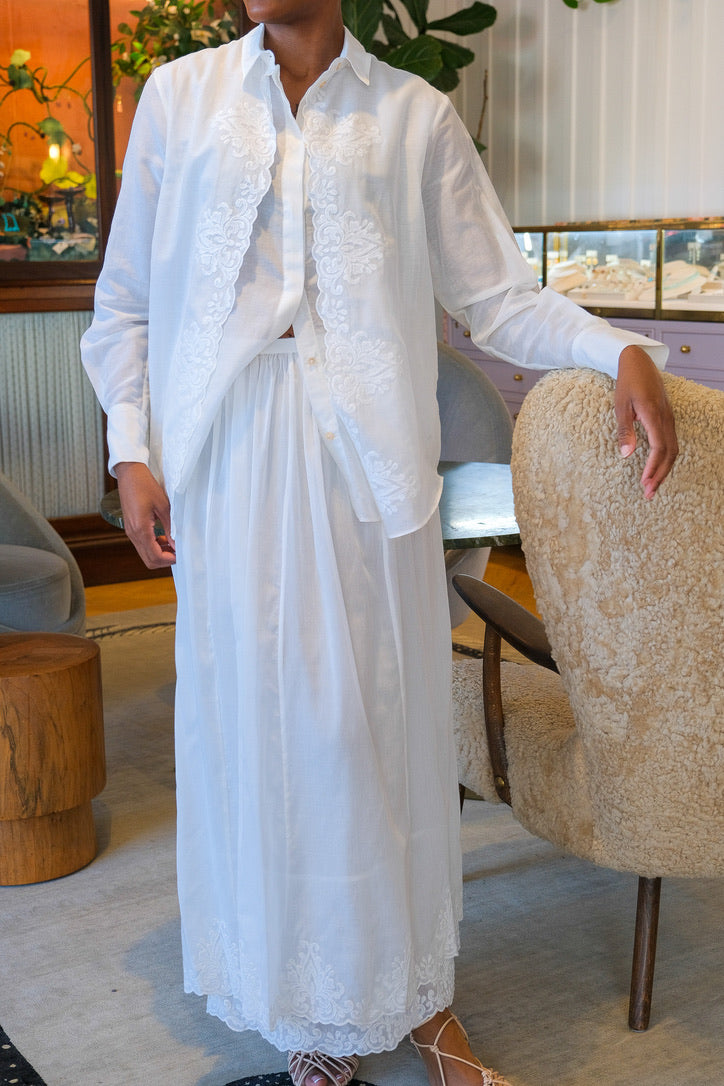FORTE FORTE | WHITE VOILE LONG SKIRT | WOMEN'S LUXURY DESIGNER CLOTHING, SHOES, HANDBAGS & JEWELRY | CAPITOL CHARLOTTE, NC & BRENTWOOD, CA