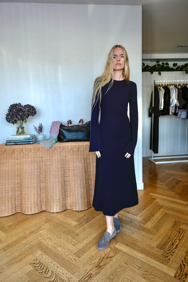 GABRIELA HEARST | NAVY KNIT REBUS DRESS | WOMEN'S LUXURY DESIGNER CLOTHING, SHOES, HANDBAGS & JEWELRY | CAPITOL CHARLOTTE, NC & BRENTWOOD, CA