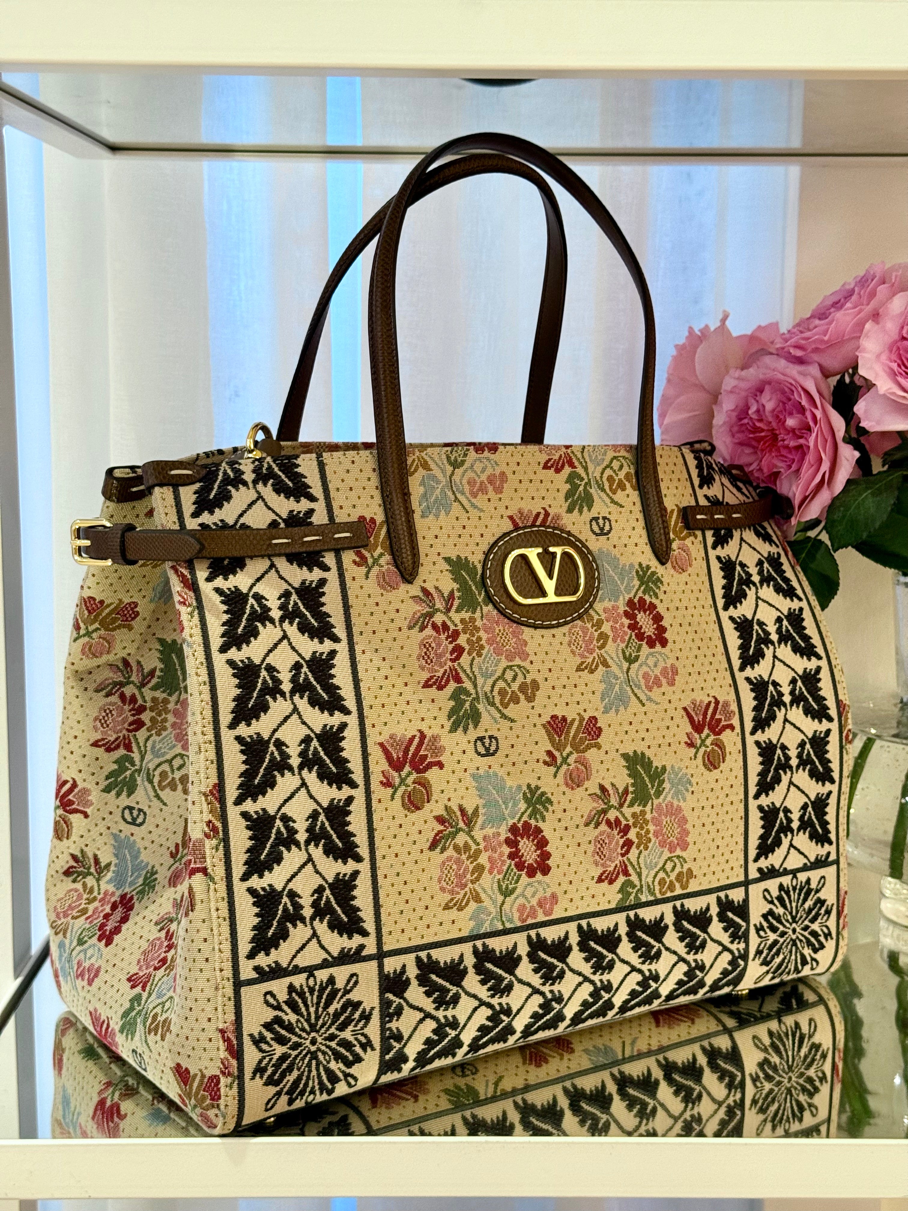 VALENTINO | ANTIBES MEDIUM SHOPPING BAG IN JACQUARD AND KARUNG FABRIC