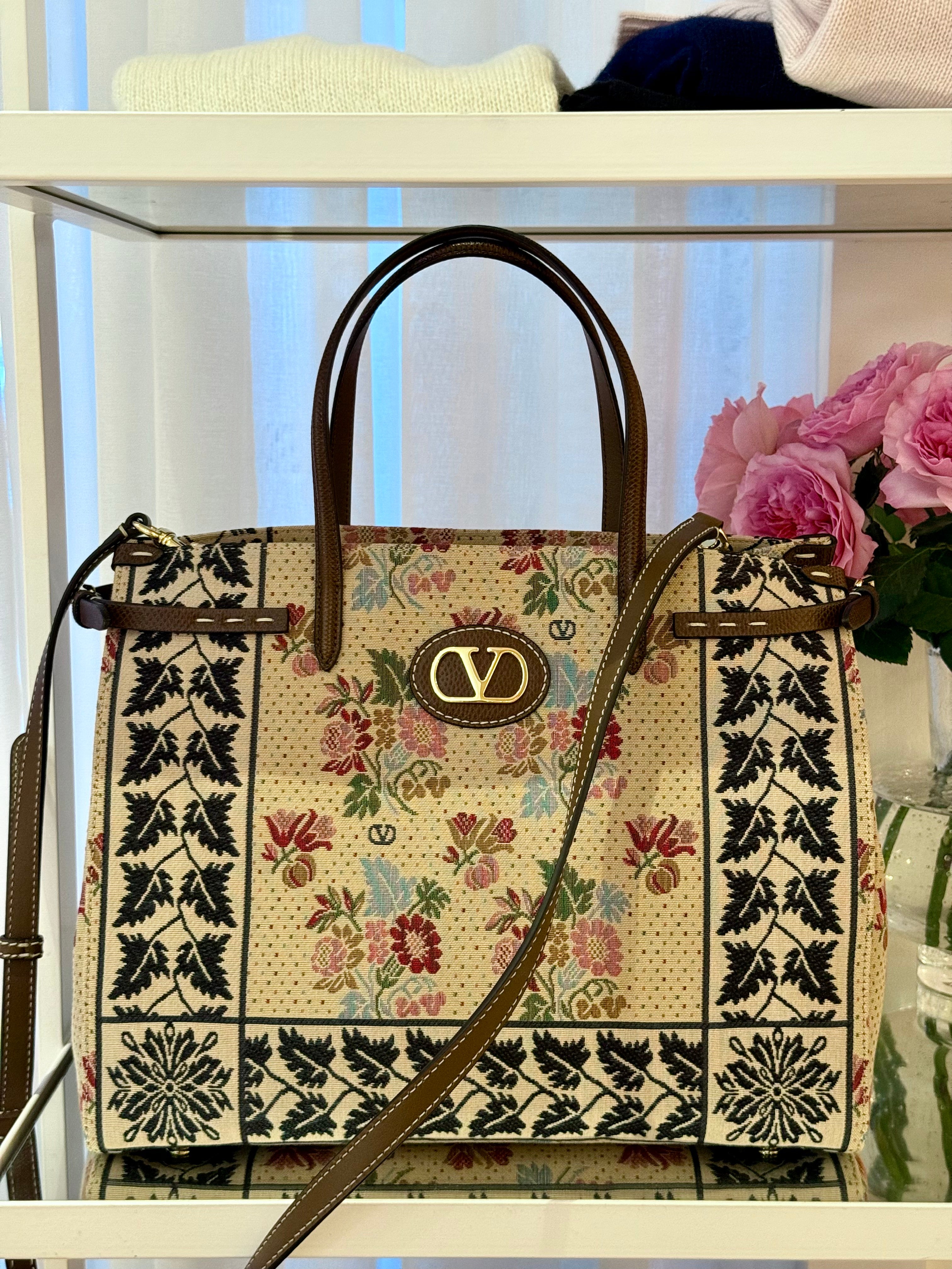 VALENTINO | ANTIBES MEDIUM SHOPPING BAG IN JACQUARD AND KARUNG FABRIC