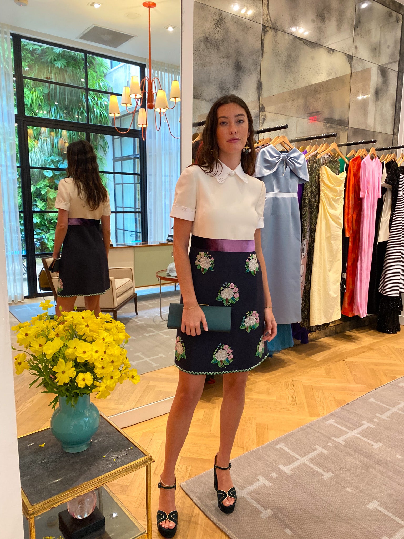 VALENTINO | CREPE EMBROIDERED SKIRT SHORT DRESS