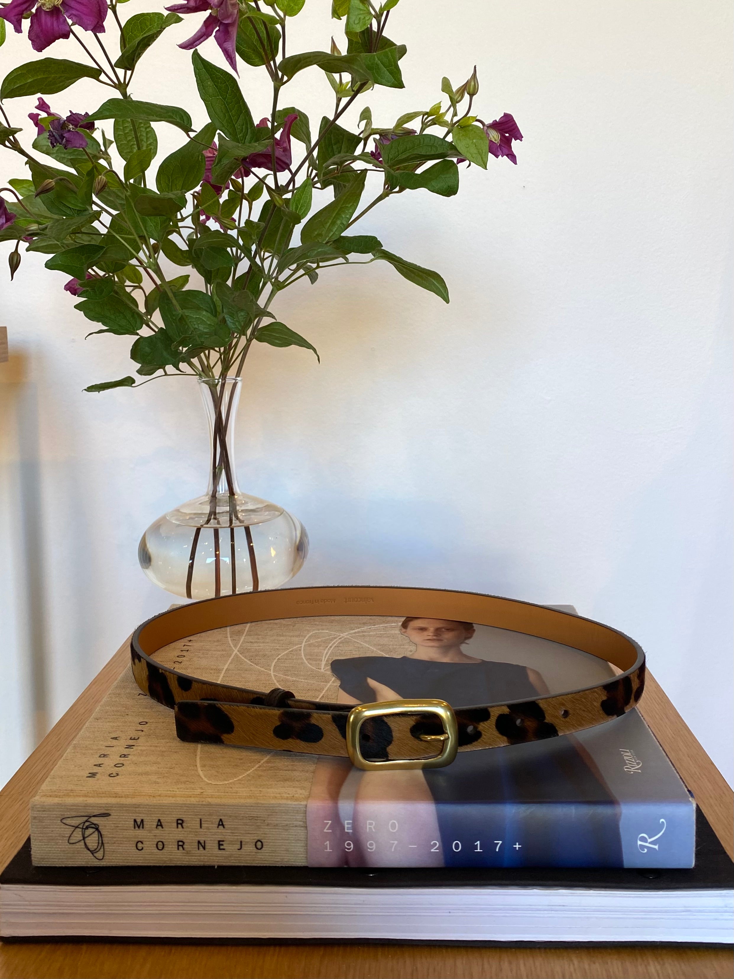 VAINCOURT | LEOPARD PONYHAIR SKINNY BELT