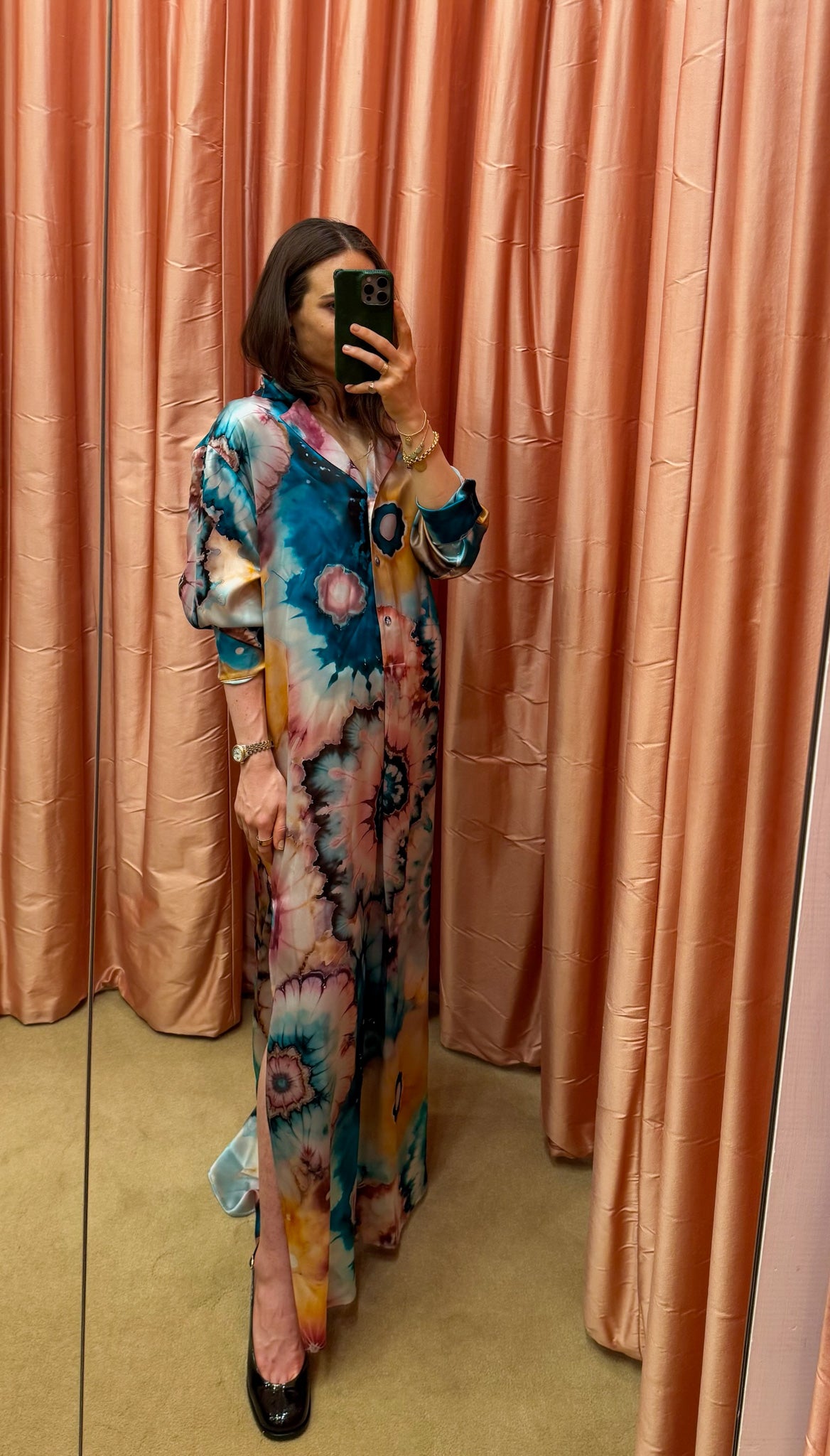 THE ELDER STATESMAN | LONG SLEEVE SILK TIE DYE CAFTAN