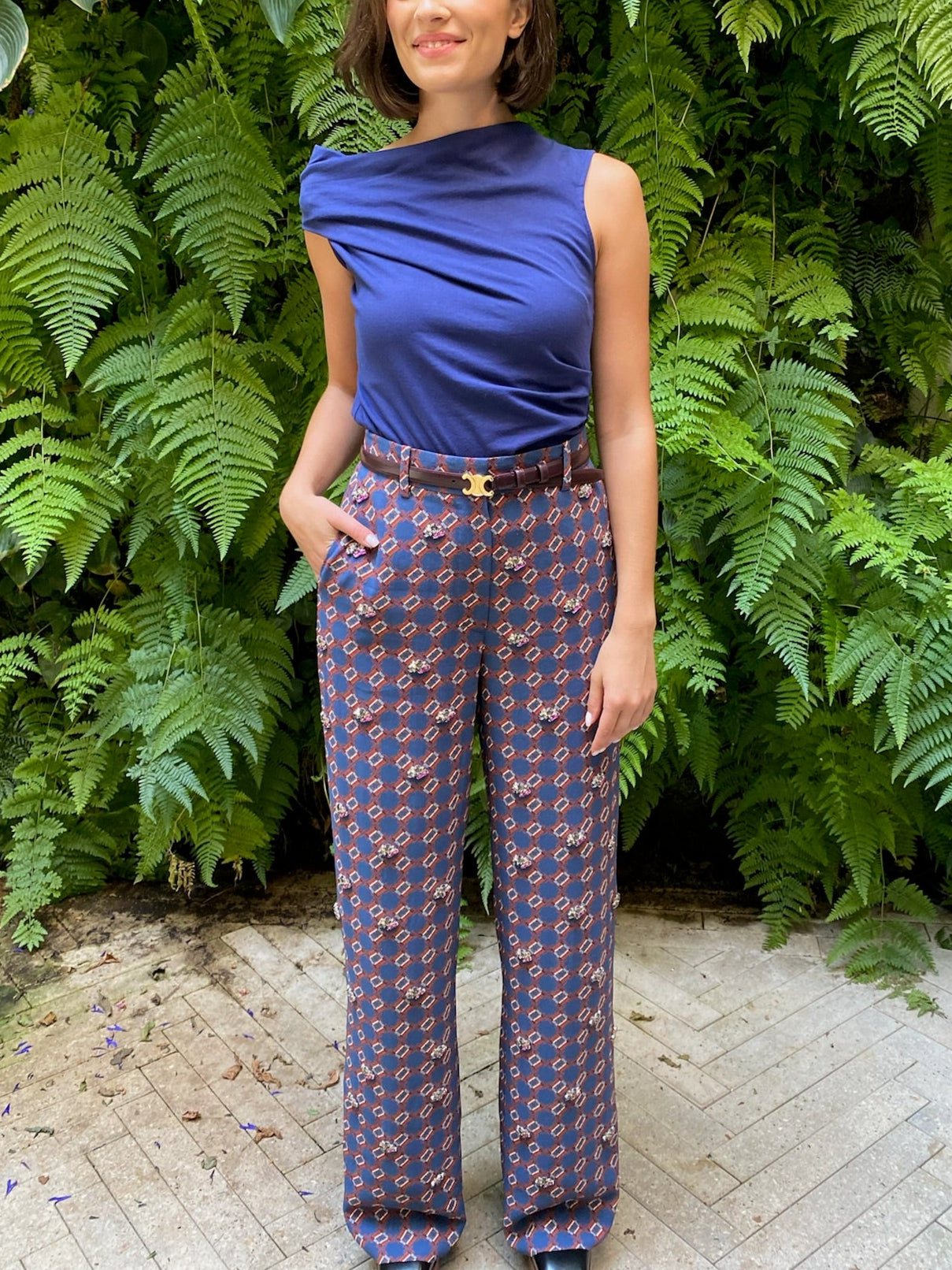 DRIES VAN NOTEN | HIGH WAISTED CREPE EMBROIDERED TROUSER