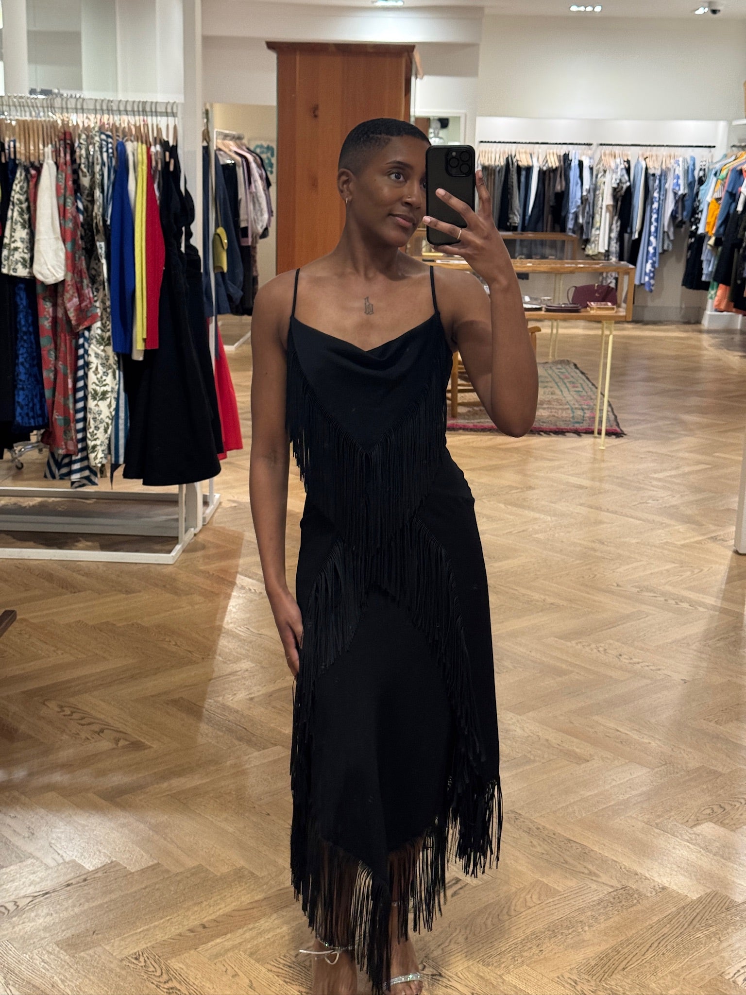 RABANNE | SLEEVELESS FRINGE MIDI DRESS