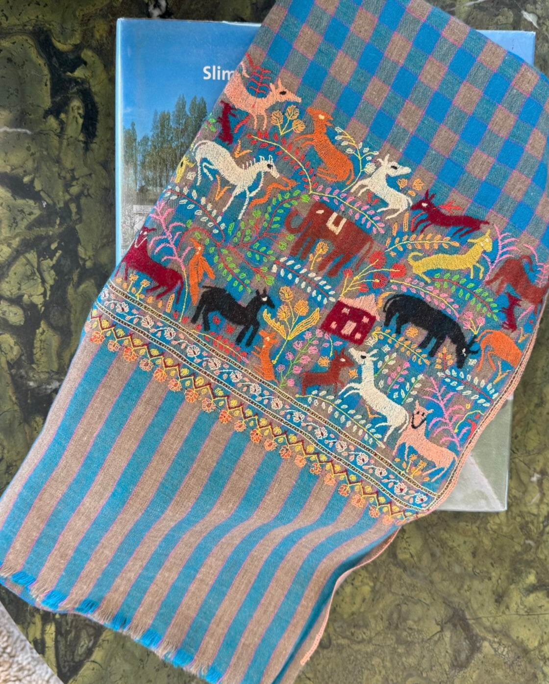 YASER | CHECK ANIMAL BORDER SHAWL