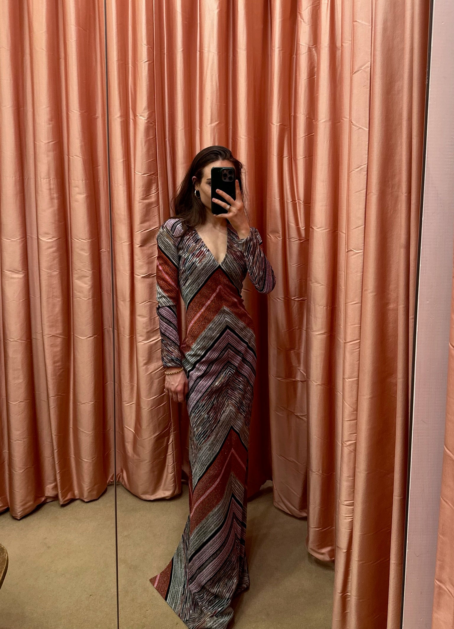 MISSONI | LONG SLEEVE V-NECK STRIPED MAXI DRESS