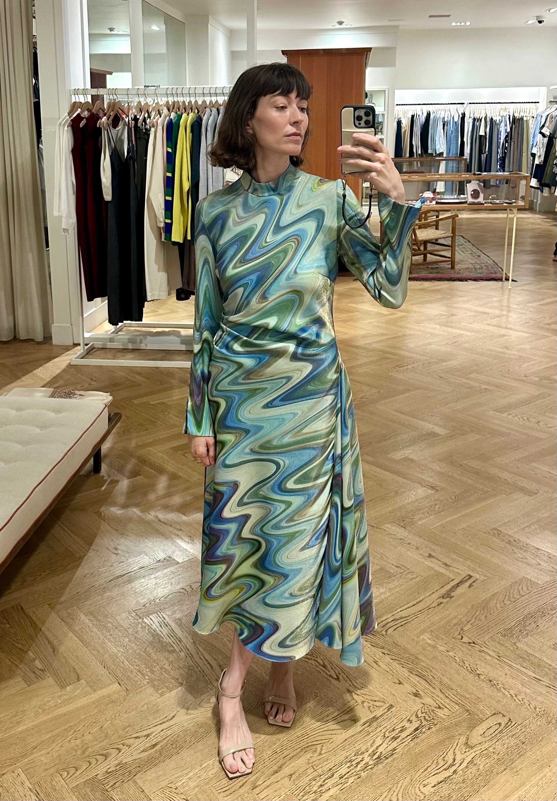 MARKARIAN | TEAL WAVE MIDI DRESS