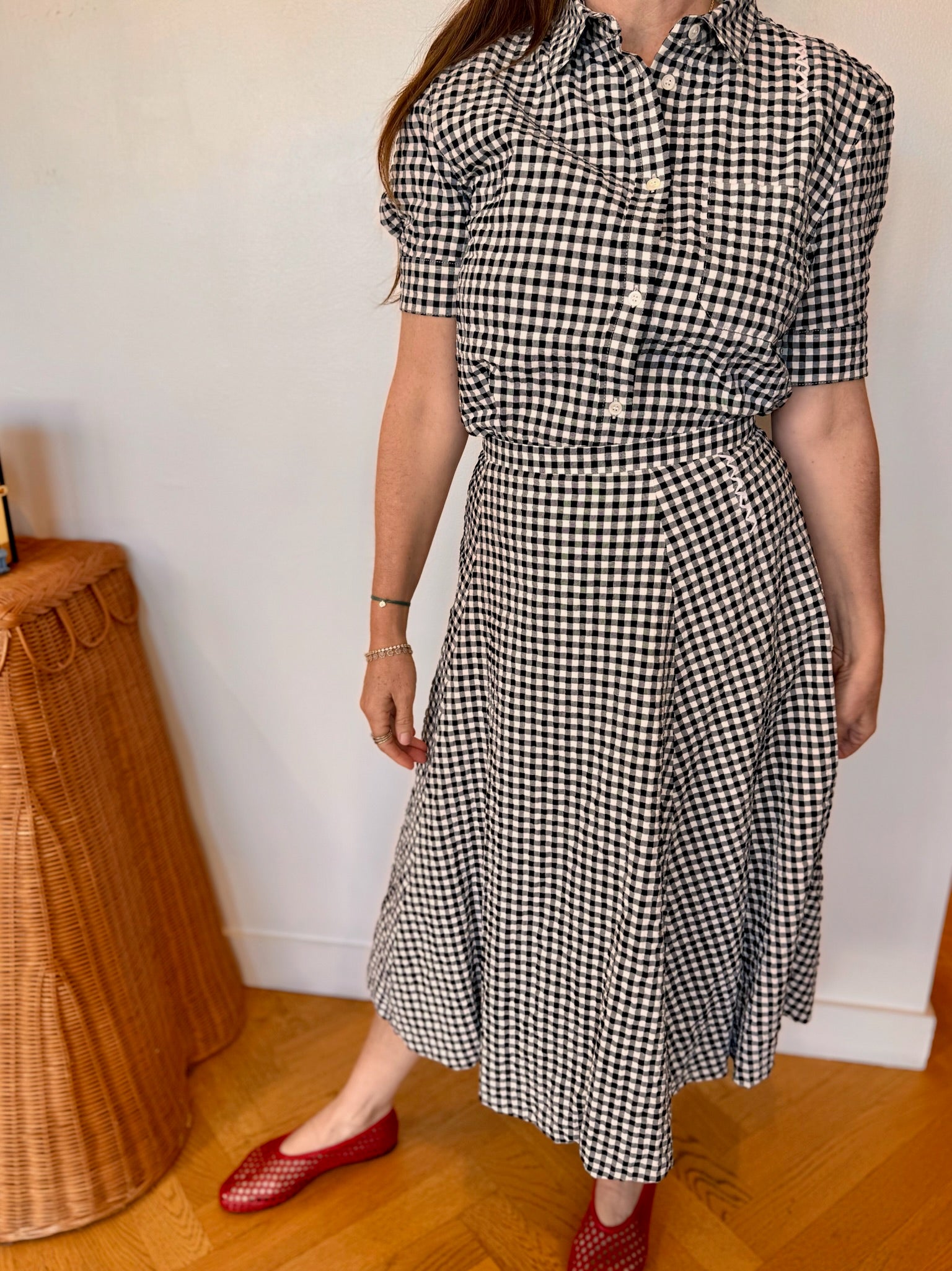 MARNI | MID RISE GINGHAM MIDI SKIRT