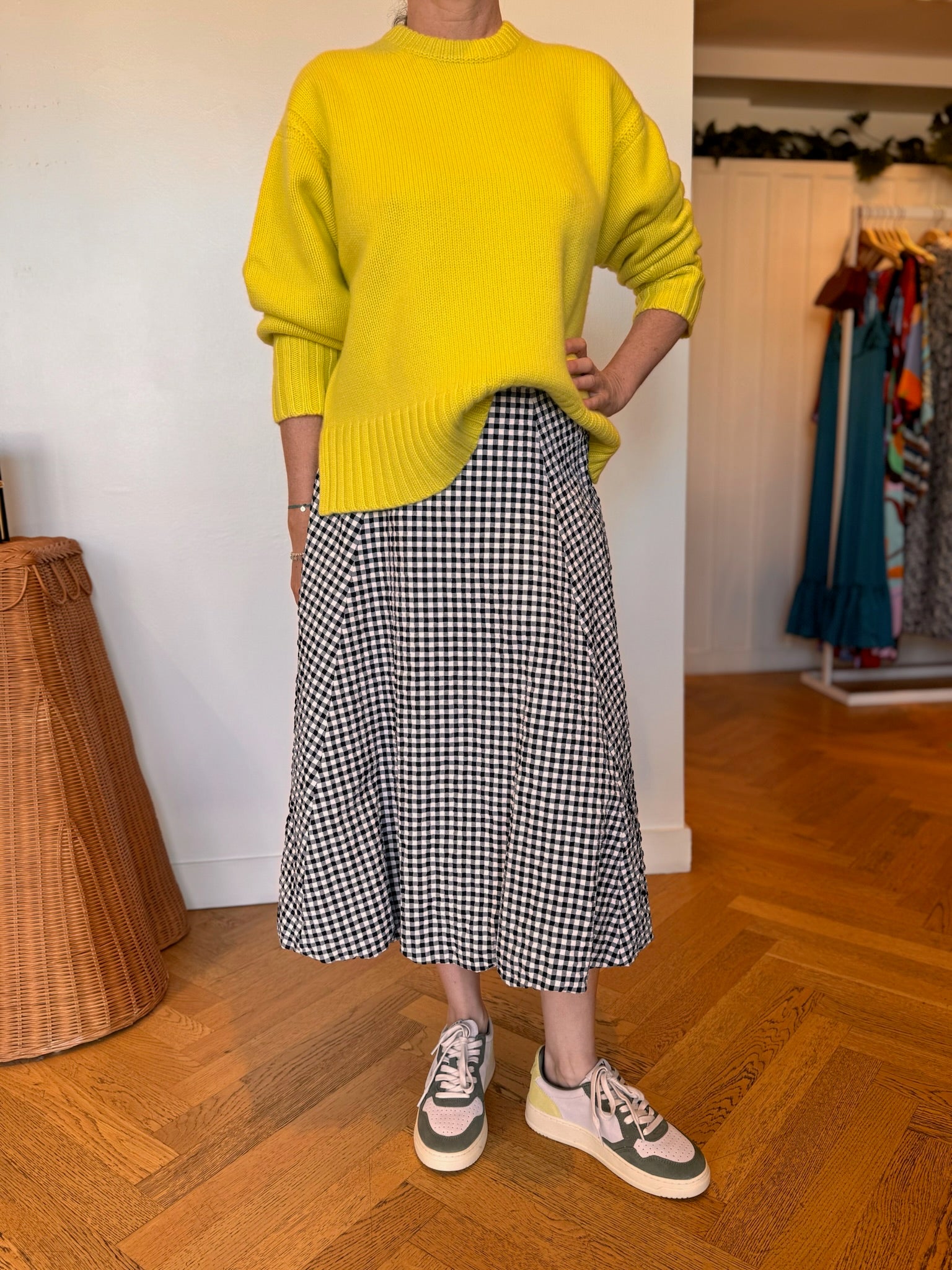 MARNI | MID RISE GINGHAM MIDI SKIRT