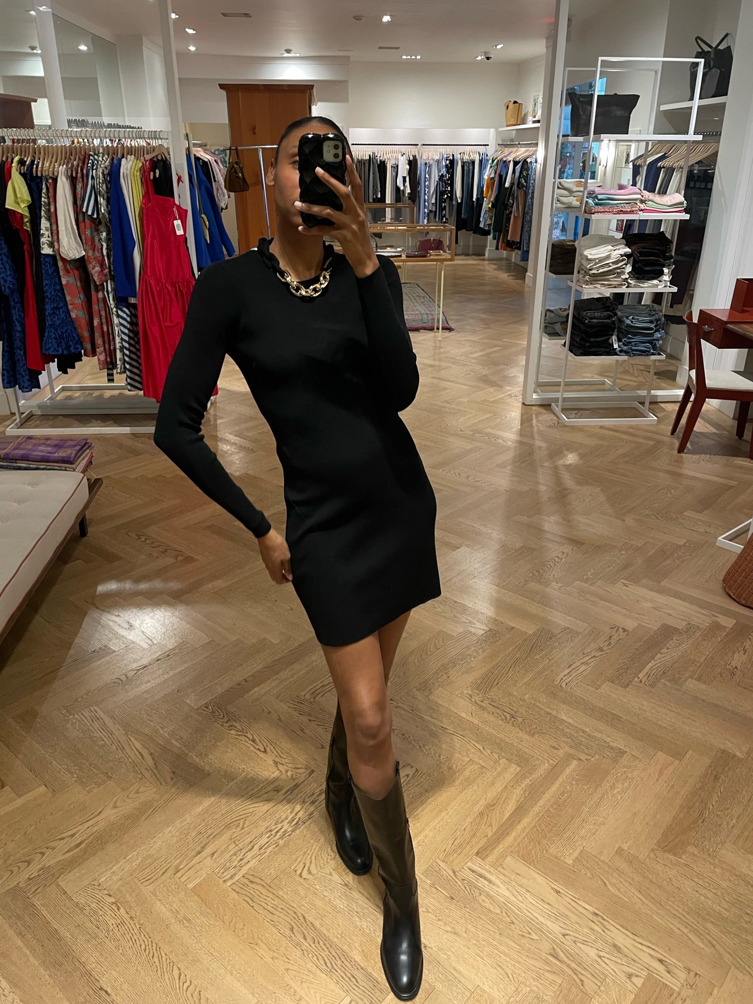 RABANNE | LONG SLEEVE NECKLACE SHORT DRESS