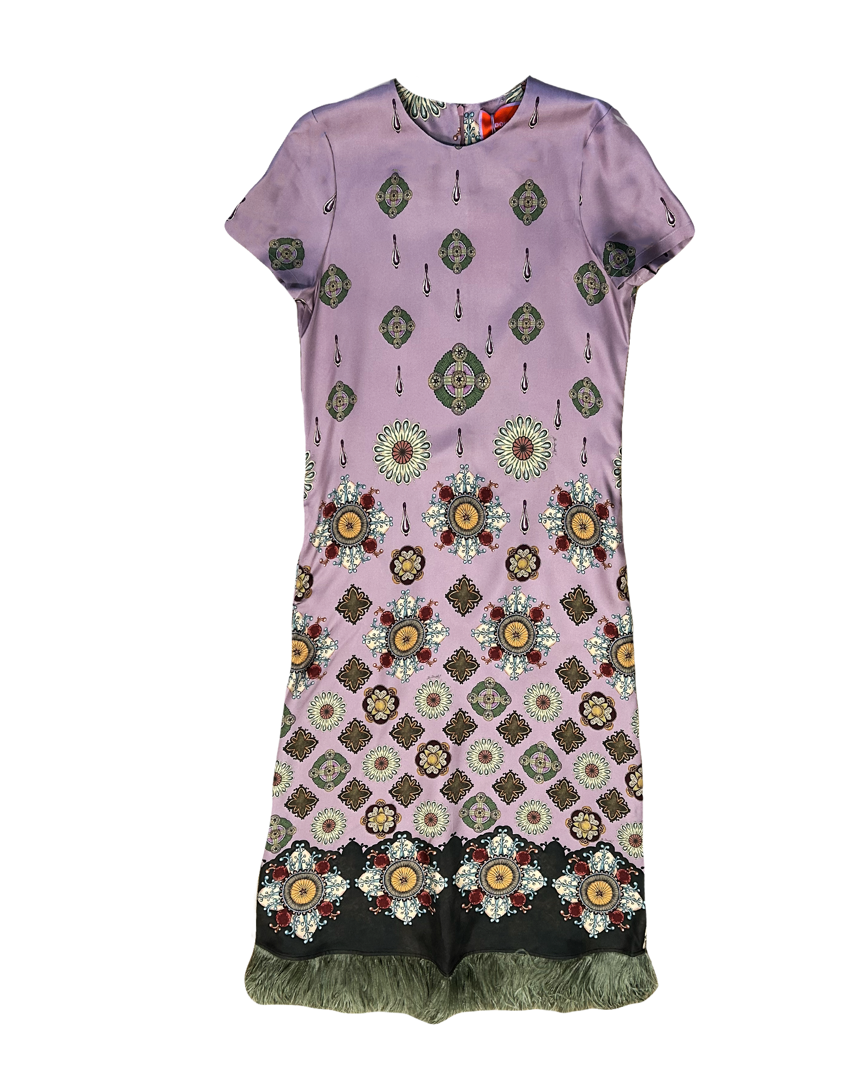 LA DOUBLE J | SHORT SLEEVE SWING DRESS WITH FEATHERS