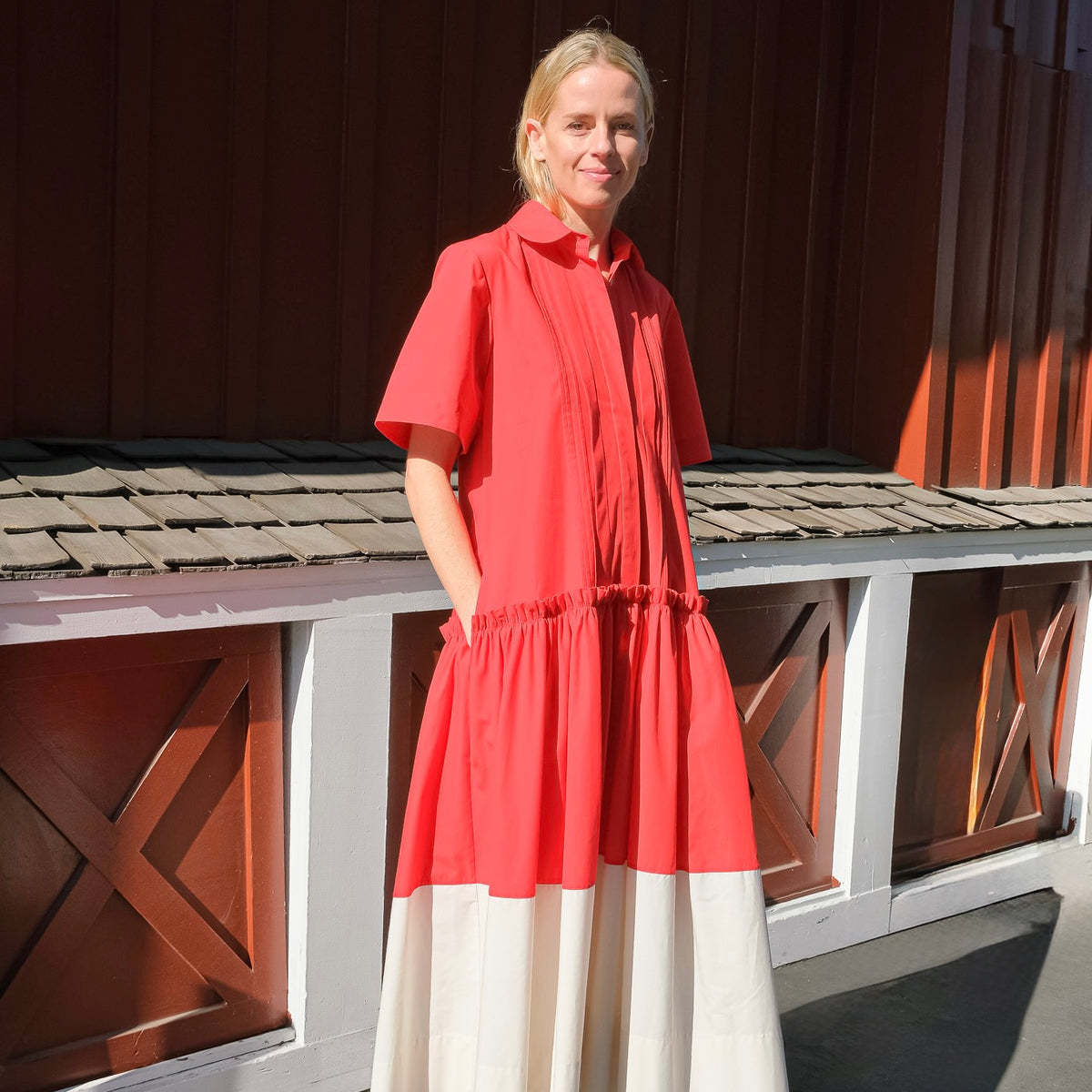 LEE MATHEWS | CHARLOTTE SPLICED MIDI SHIRTDRESS