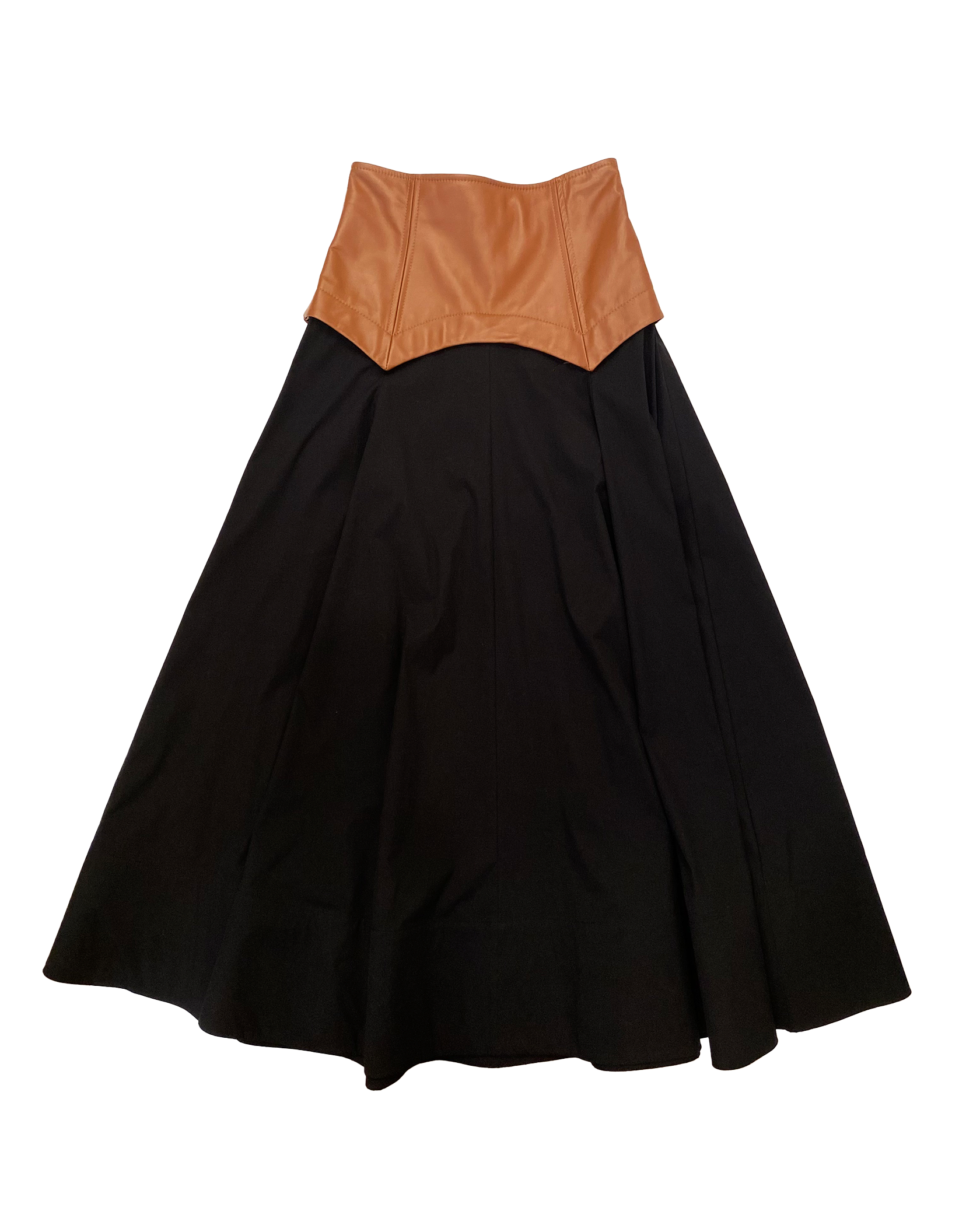 LELA ROSE | FULL MIDI SKIRT WITH LEATHER WAISTBAND