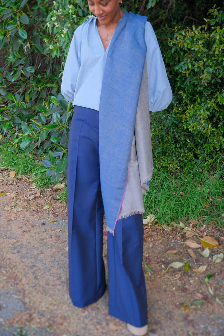 Ivory silk balloon-sleeve top from Martin Grant with a relaxed silhouette and statement sleeves. Available in Brentwood, CA and Charlotte, NC.