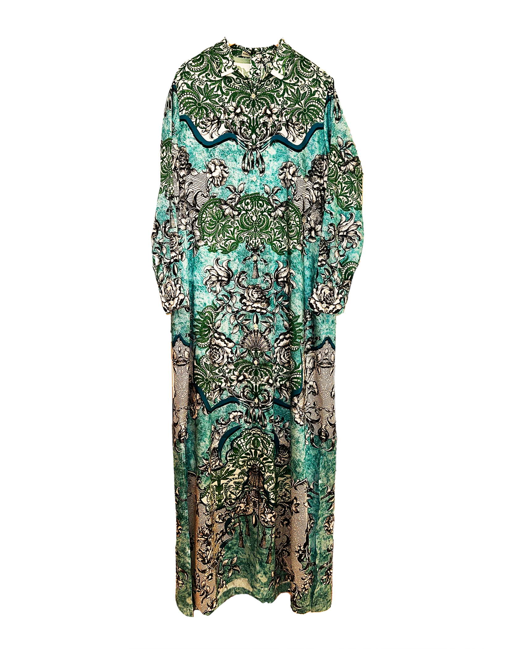 MARY KATRANTZOU | LONG SLEEVE SILK PRINTED SHIRTDRESS