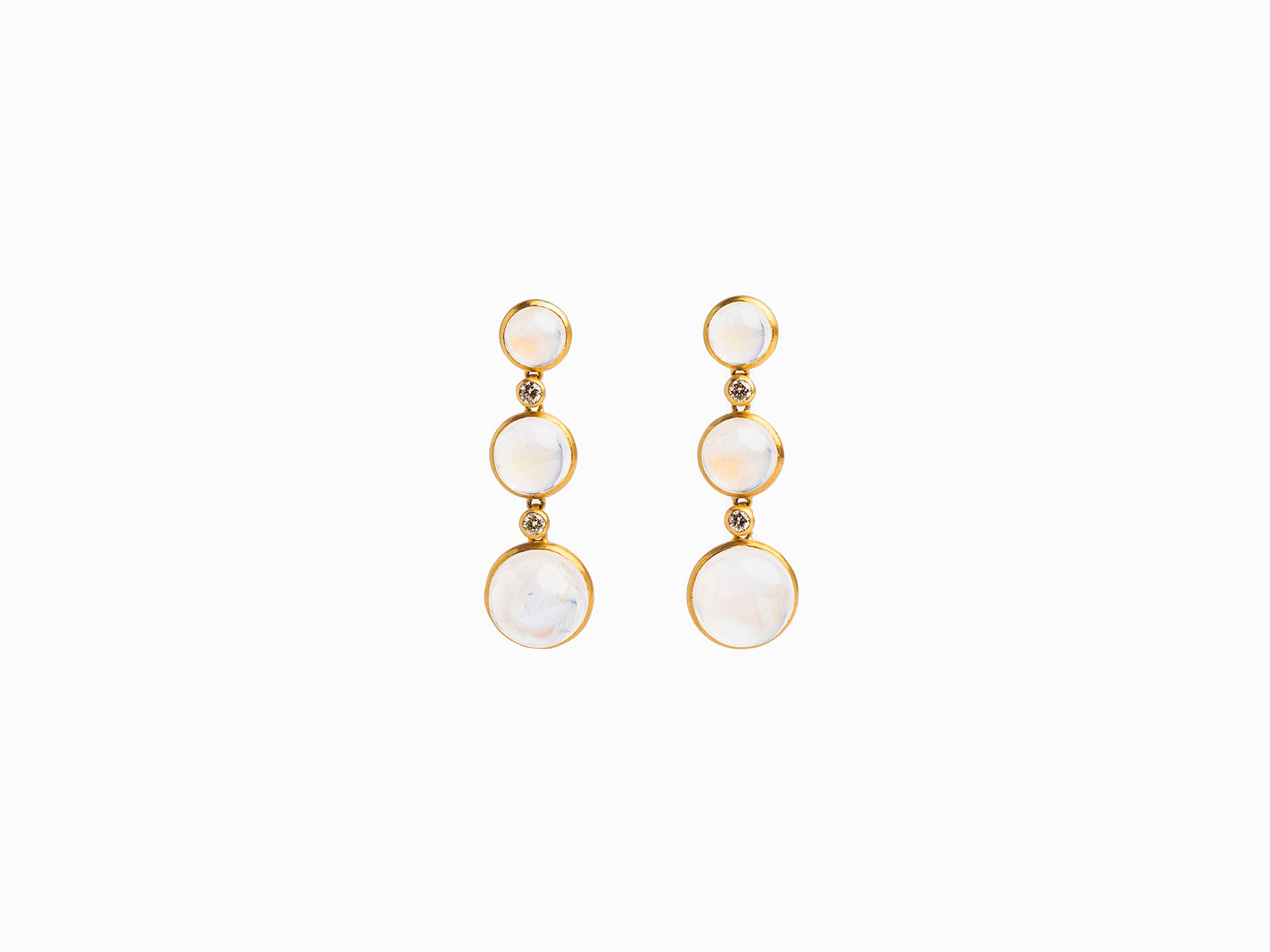 MUNNU THE GEM PALACE | MOONSTONE DROP EARRINGS | 22k yellow gold | Moonstone cabochon stones | 39 cts | Made in Jaipur, India | Available in Charlotte, NC
