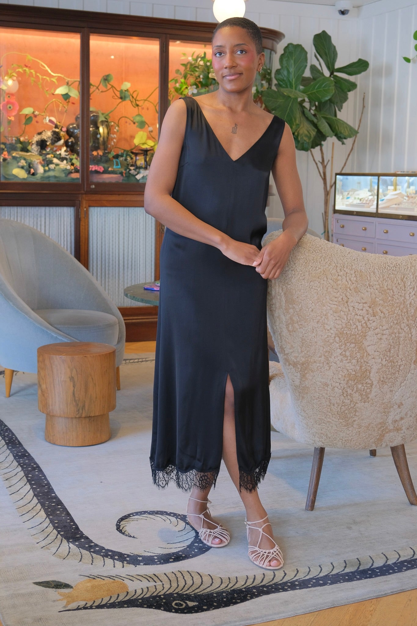 OFFICINE GENERALE | BLACK SATIN LIARA DRESS | WOMEN'S LUXURY DESIGNER CLOTHING, SHOES, HANDBAGS & JEWELRY | CAPITOL CHARLOTTE, NC & BRENTWOOD, CA