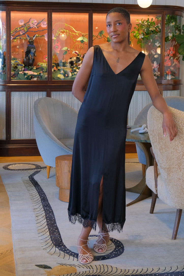 OFFICINE GENERALE | BLACK SATIN LIARA DRESS | WOMEN'S LUXURY DESIGNER CLOTHING, SHOES, HANDBAGS & JEWELRY | CAPITOL CHARLOTTE, NC & BRENTWOOD, CA
