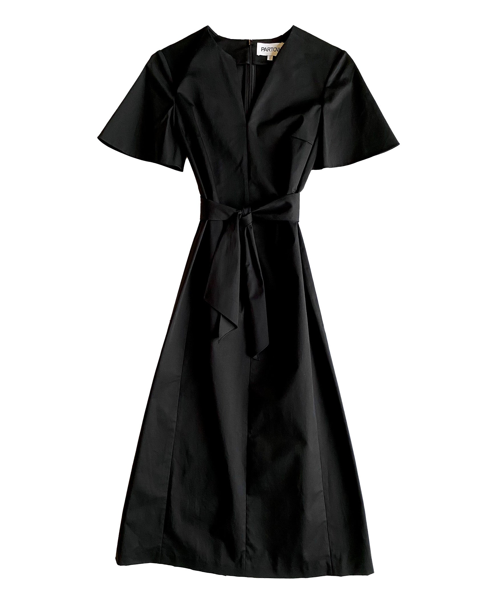 Black dress with a belt on a white background