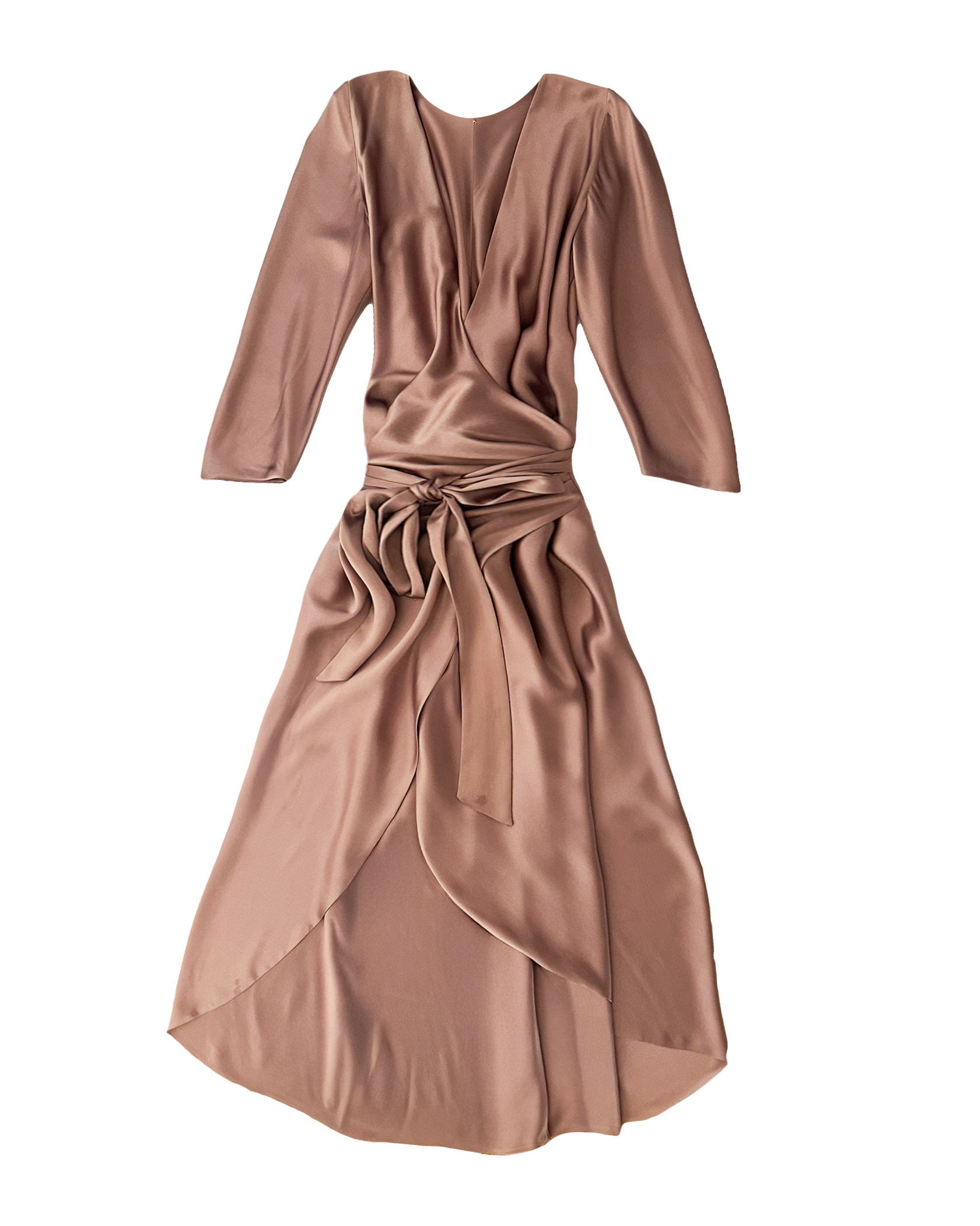 PETER COHEN | LONG SLEEVE V-NECK HEAVY SATIN SLEEVE SIGN DRESS