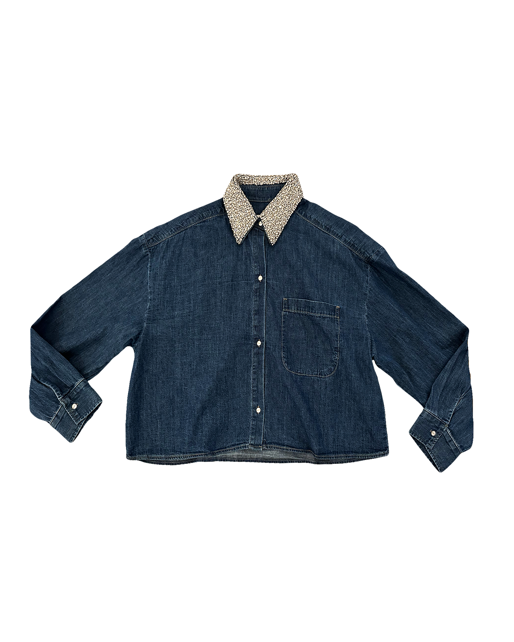 TWP | LONG SLEEVE DENIM NEXT EX TOP WITH CRYSTAL COLLAR