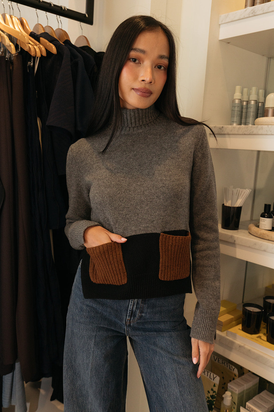 PLAN C | COLORBLOCK TNECK KNIT | WOMEN'S LUXURY DESIGNER CLOTHING, SHOES, HANDBAGS & JEWELRY | CAPITOL CHARLOTTE, NC & BRENTWOOD, CA