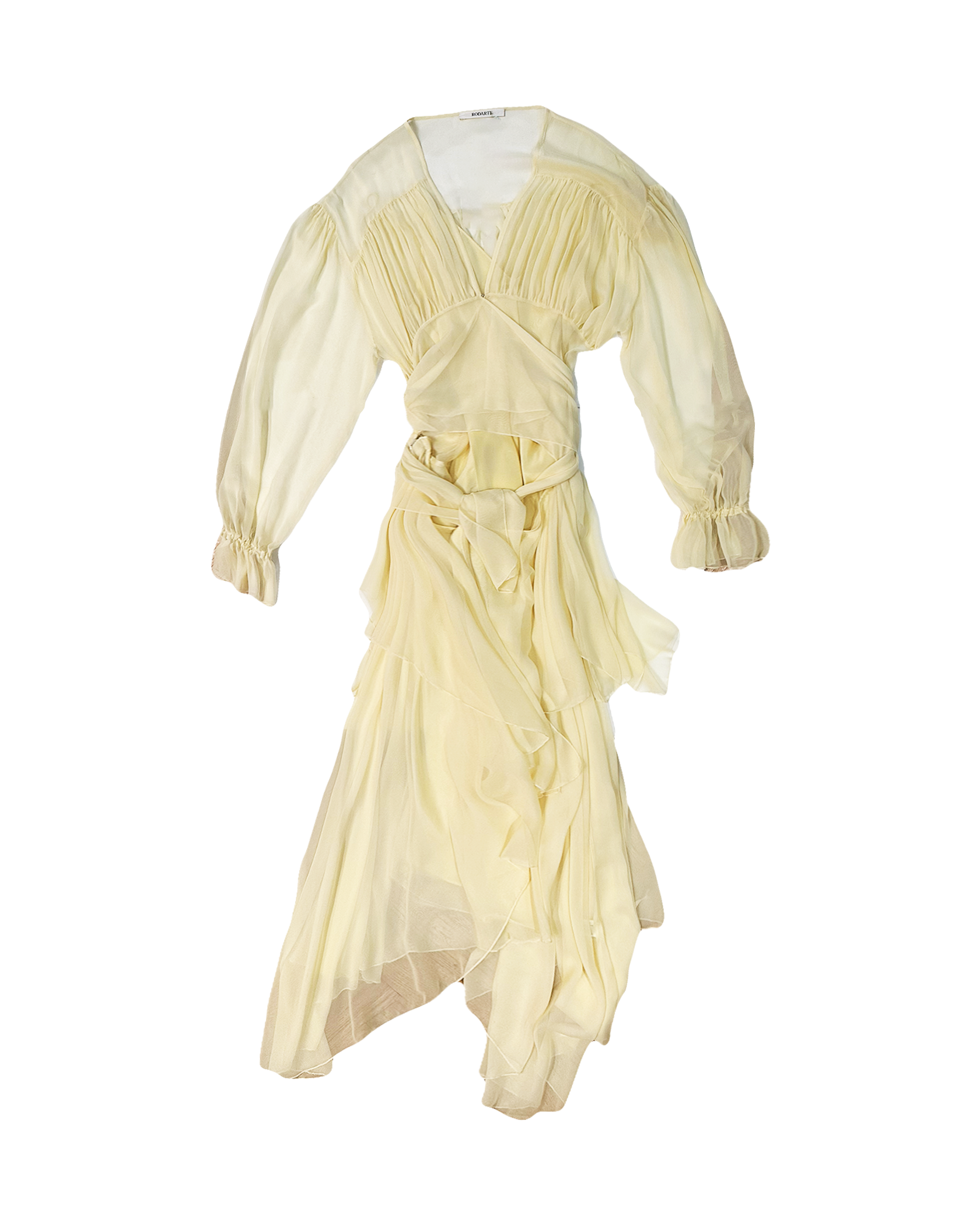 RODARTE | LONG SLEEVE SILK CHIFFON TIE WAIST DRESS