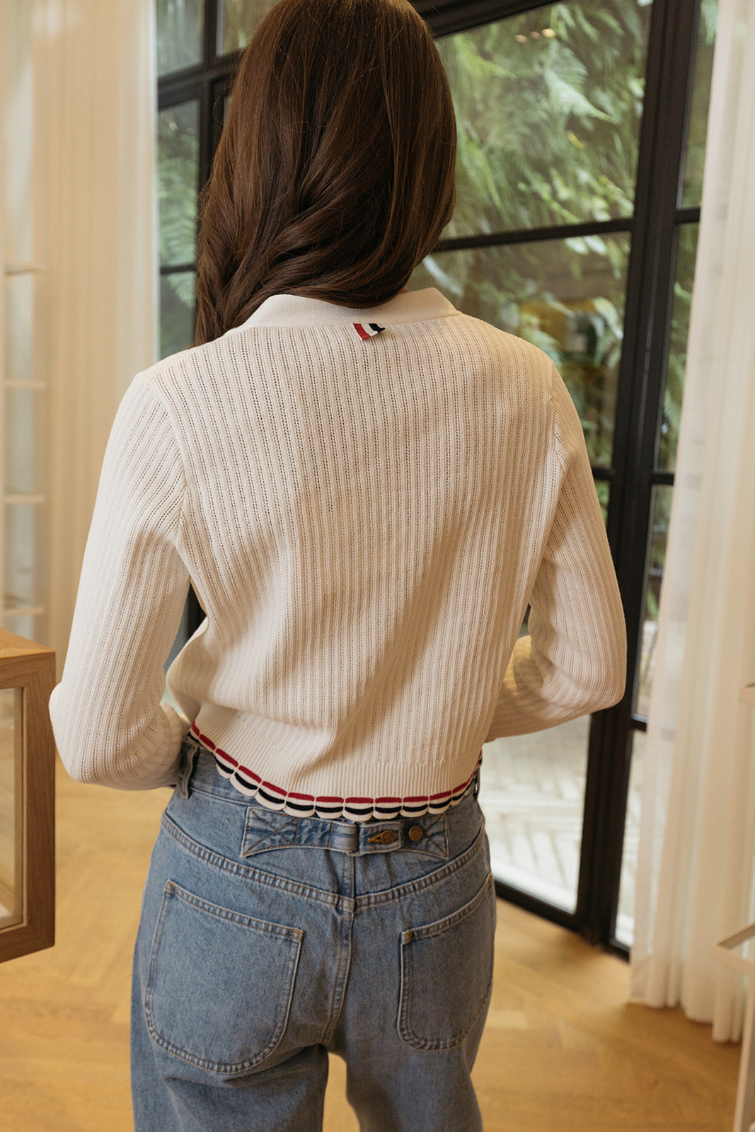 THOM BROWNE | POINTELLE RIB STITCH CARDIGAN | WOMEN'S LUXURY DESIGNER CLOTHING, SHOES, HANDBAGS & JEWELRY | CAPITOL CHARLOTTE, NC & BRENTWOOD, CA
