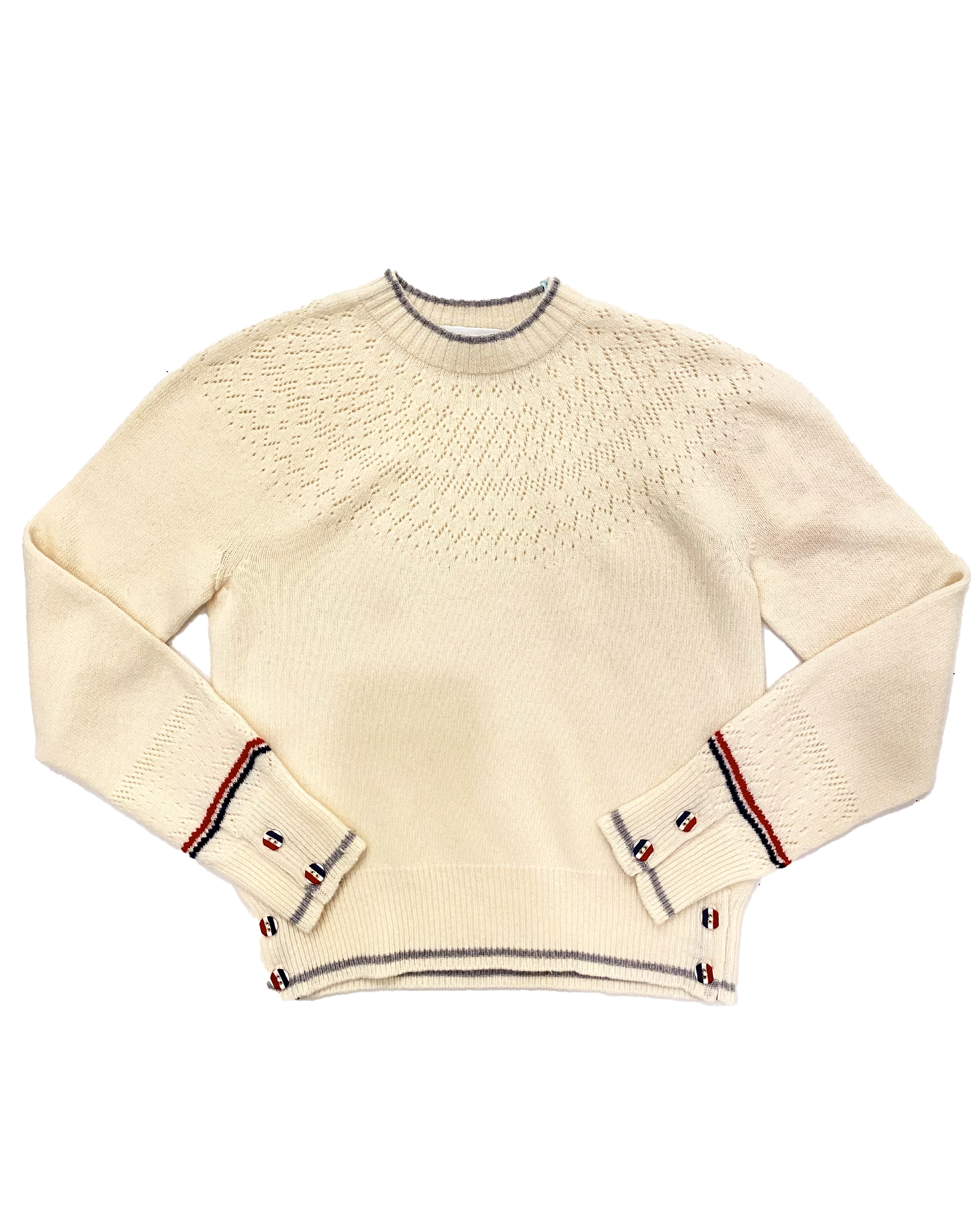 THOM BROWNE | WHITE POINTELLE MERINO WOOL SWEATER